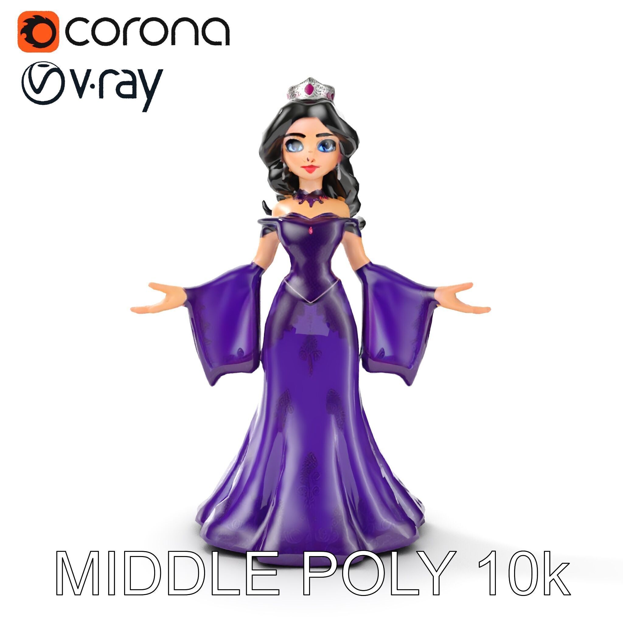 Elegant Royal Queen Character Model Rigged and Animated Low-poly 3D model_16