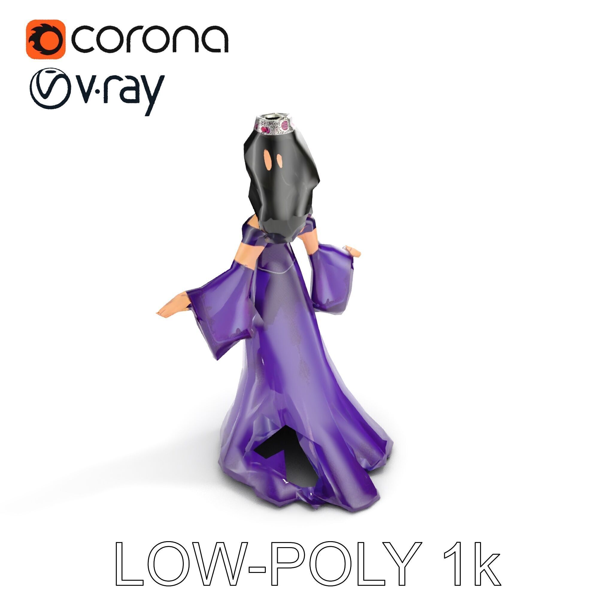 Elegant Royal Queen Character Model Rigged and Animated Low-poly 3D model_7