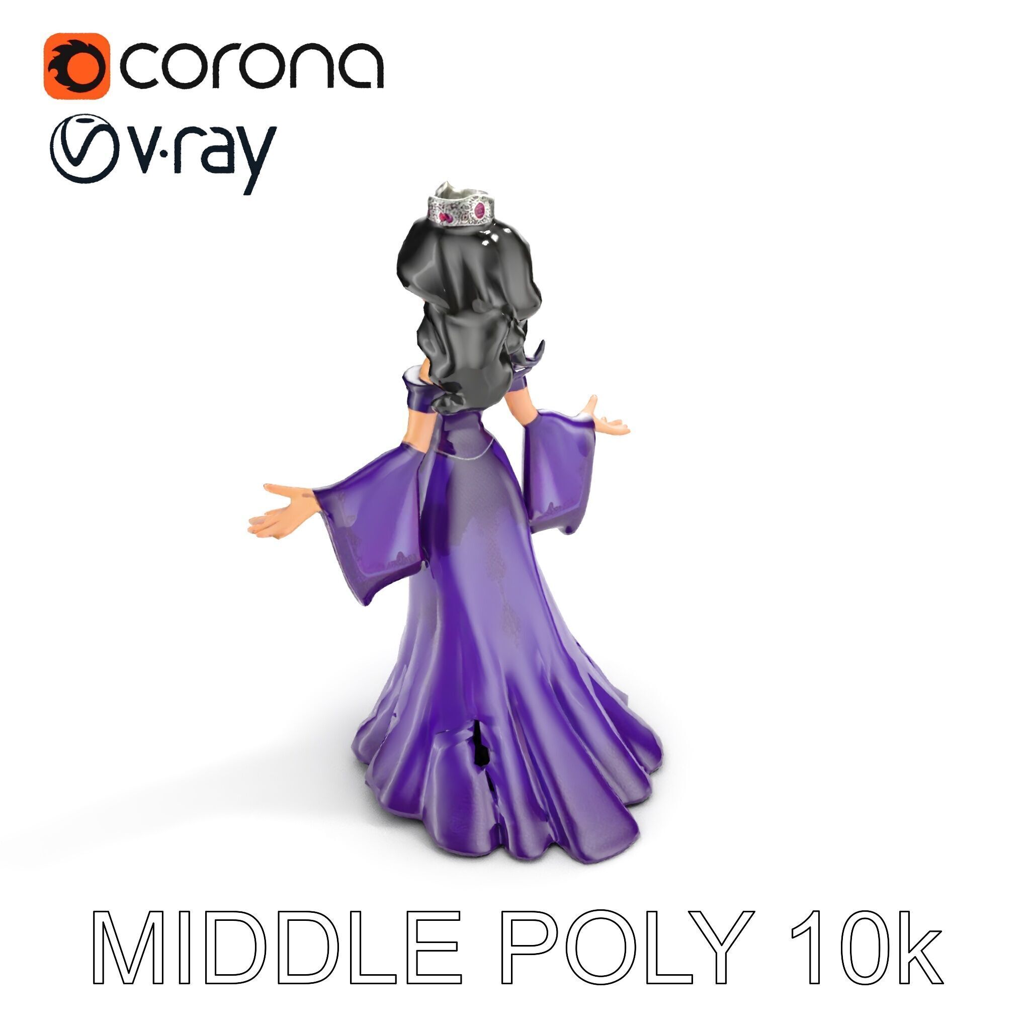 Elegant Royal Queen Character Model Rigged and Animated Low-poly 3D model_25