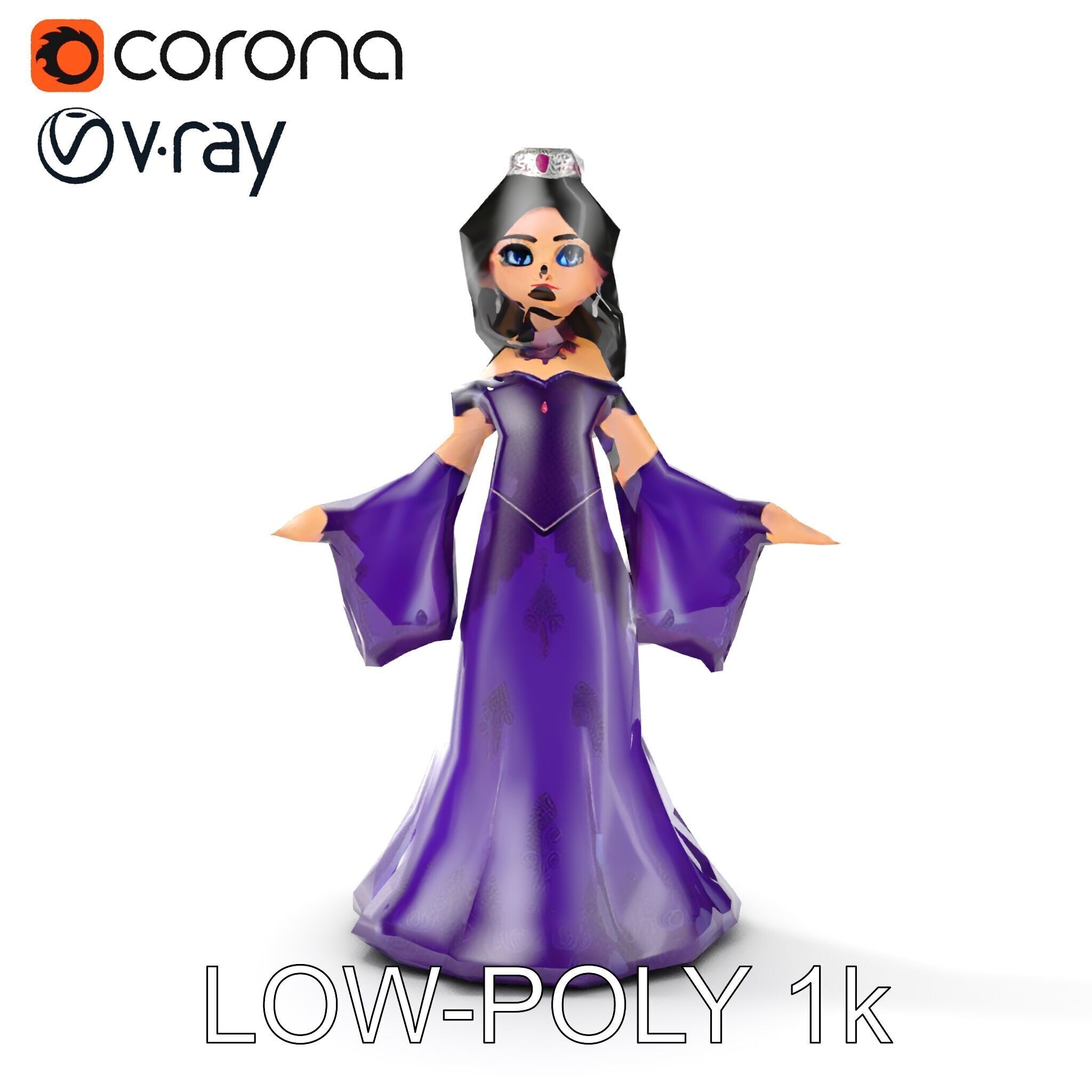 Elegant Royal Queen Character Model Rigged and Animated Low-poly 3D model_28