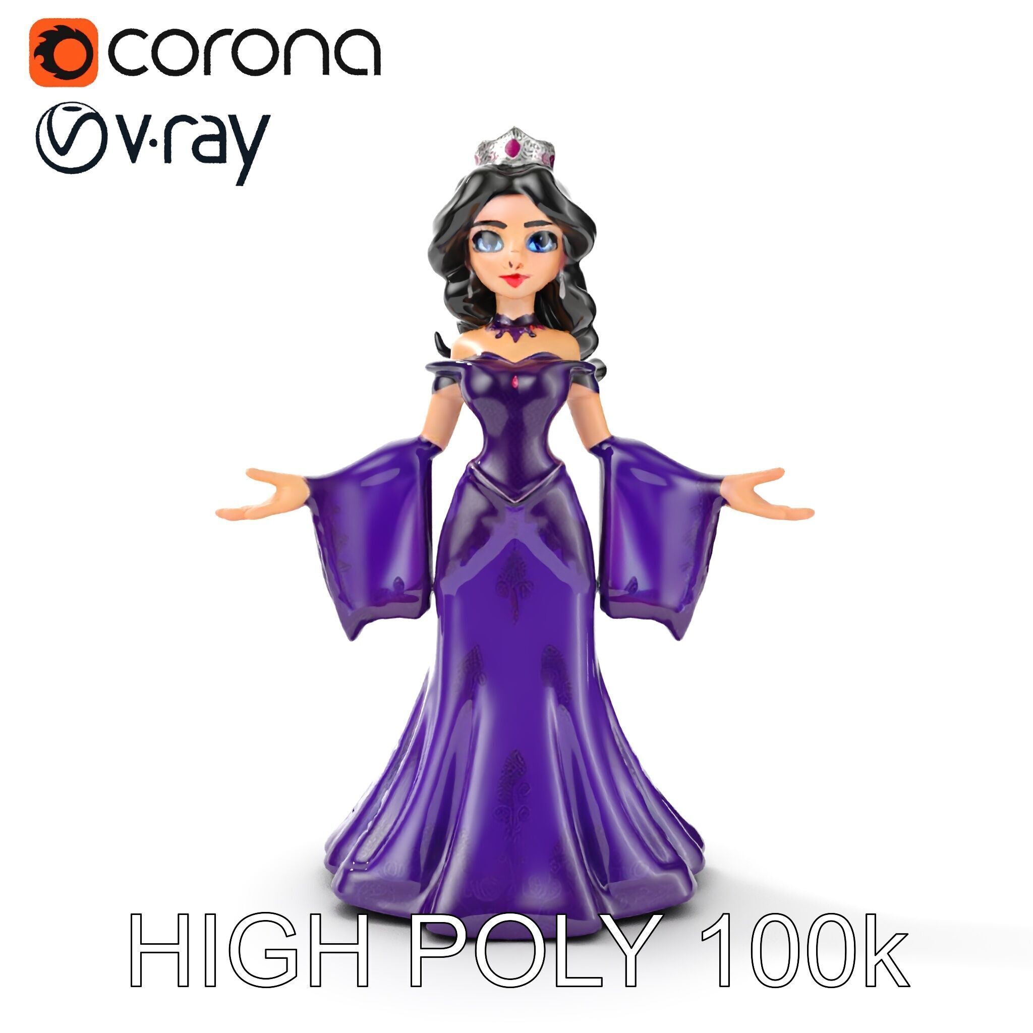 Elegant Royal Queen Character Model Rigged and Animated Low-poly 3D model_18