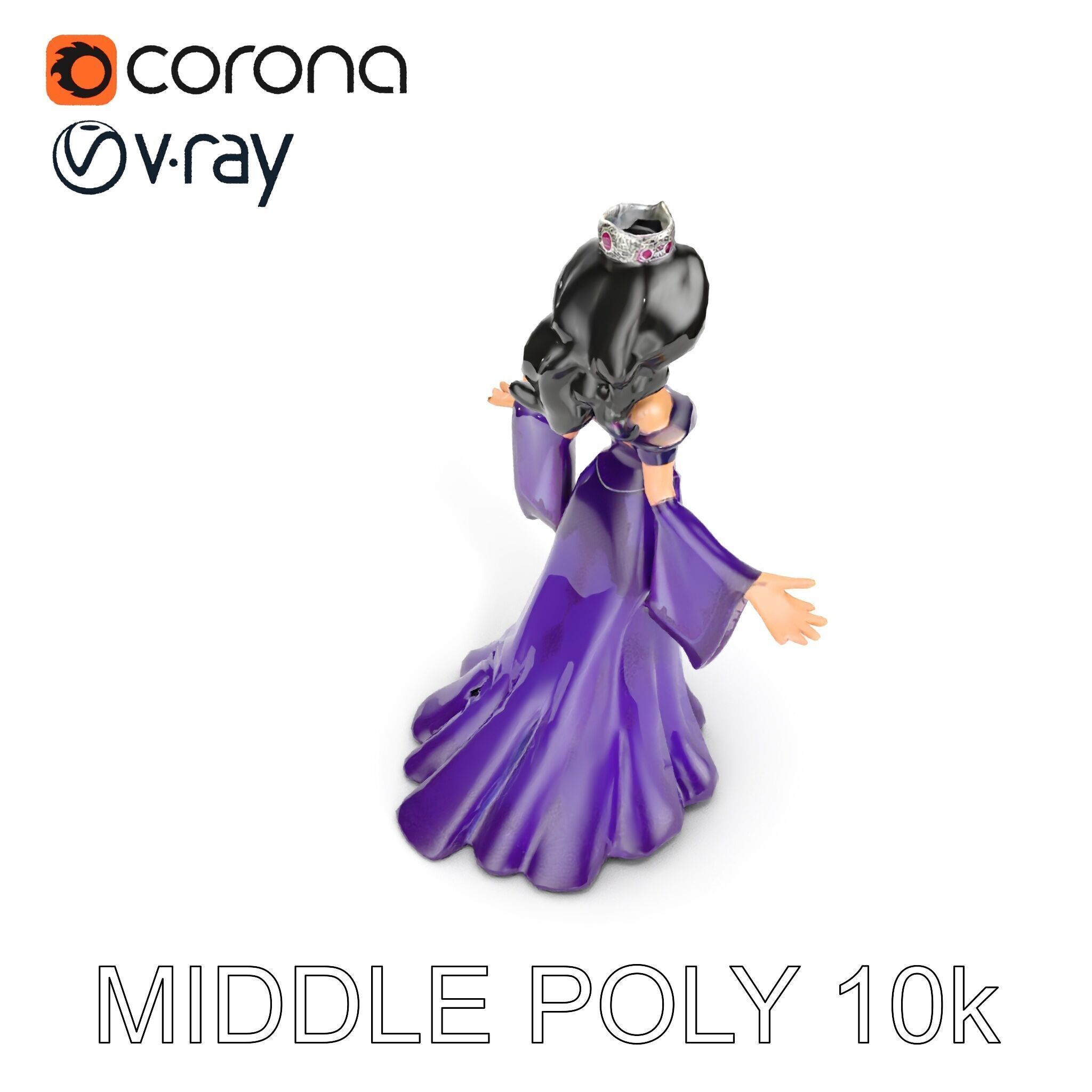 Elegant Royal Queen Character Model Rigged and Animated Low-poly 3D model_10