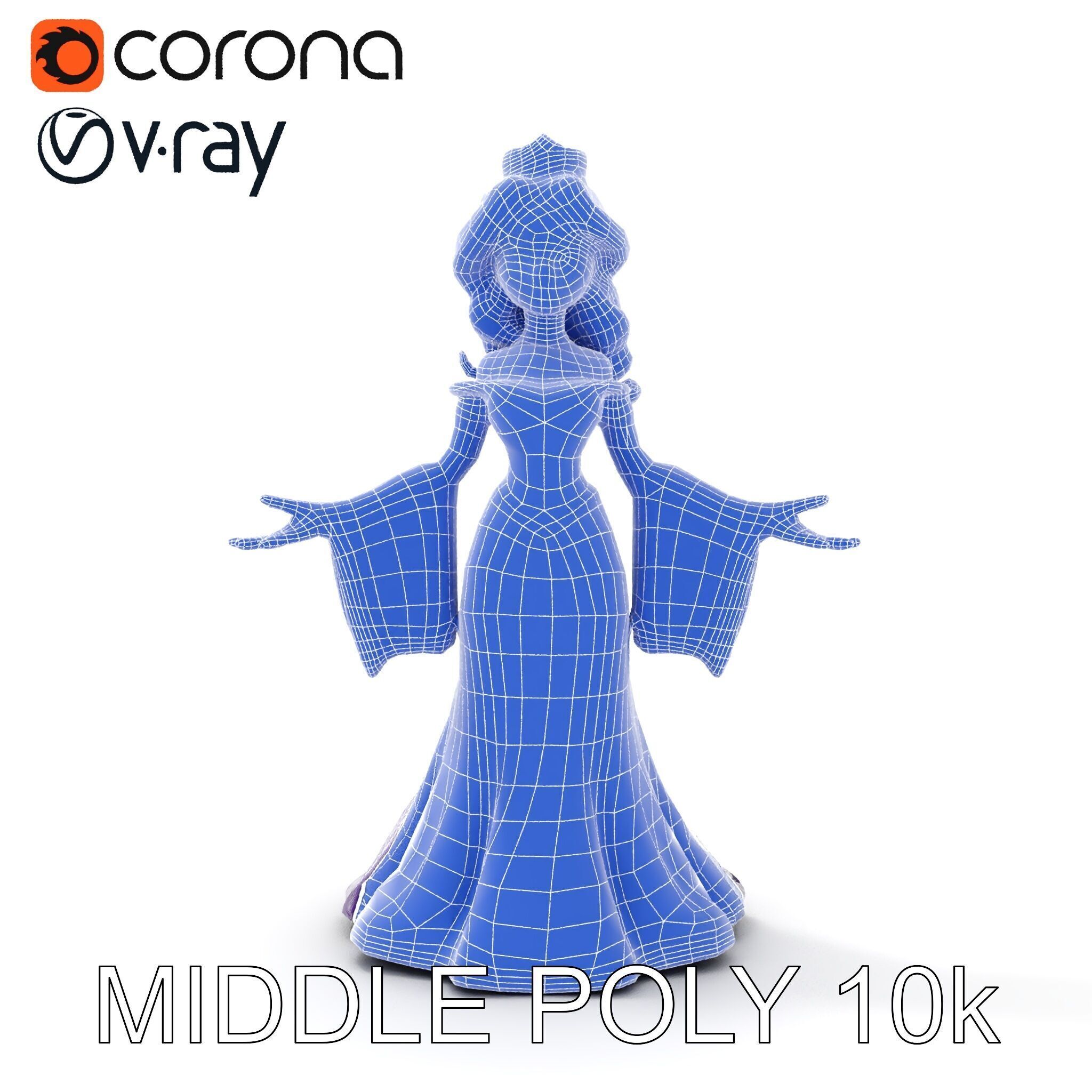 Elegant Royal Queen Character Model Rigged and Animated Low-poly 3D model_30