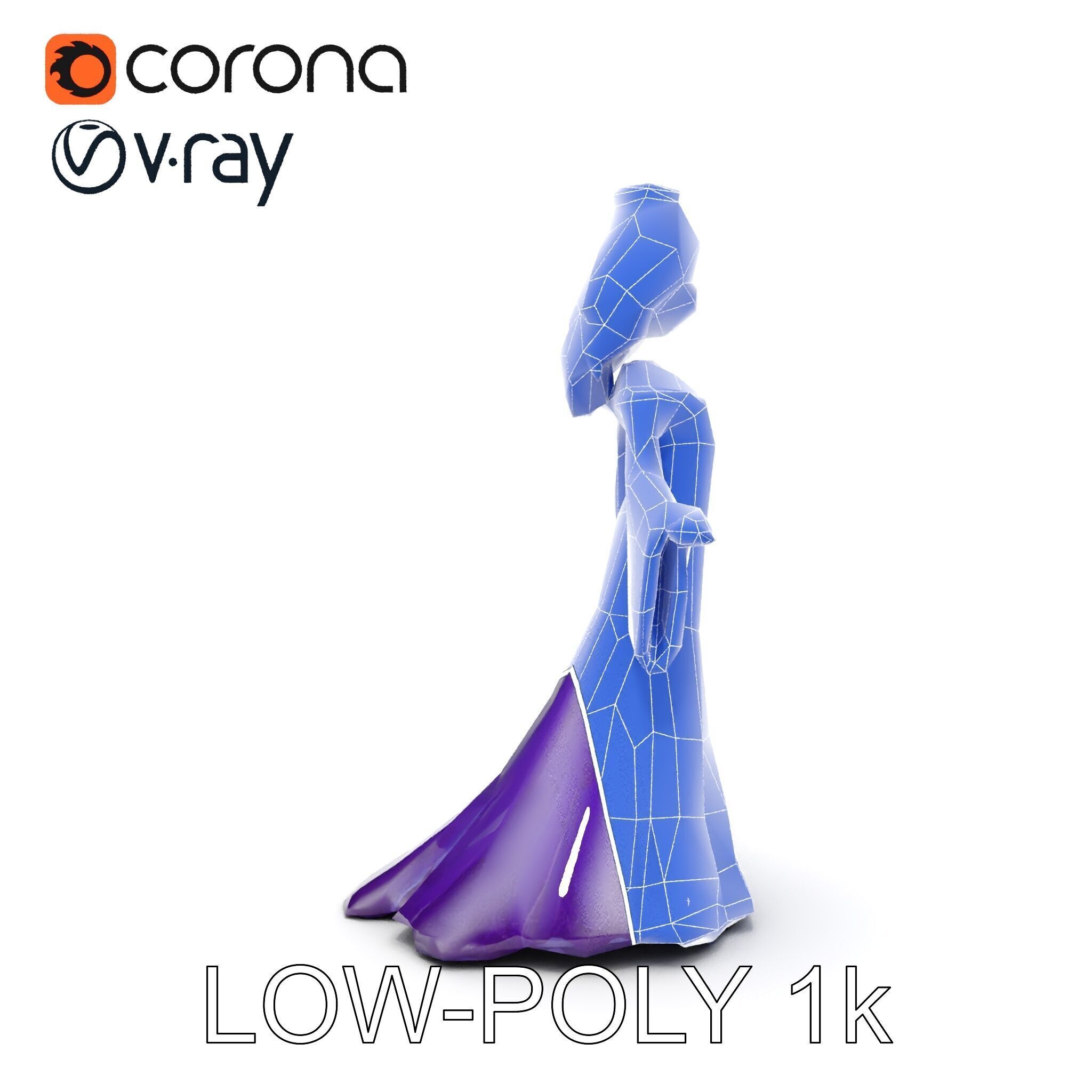 Elegant Royal Queen Character Model Rigged and Animated Low-poly 3D model_14