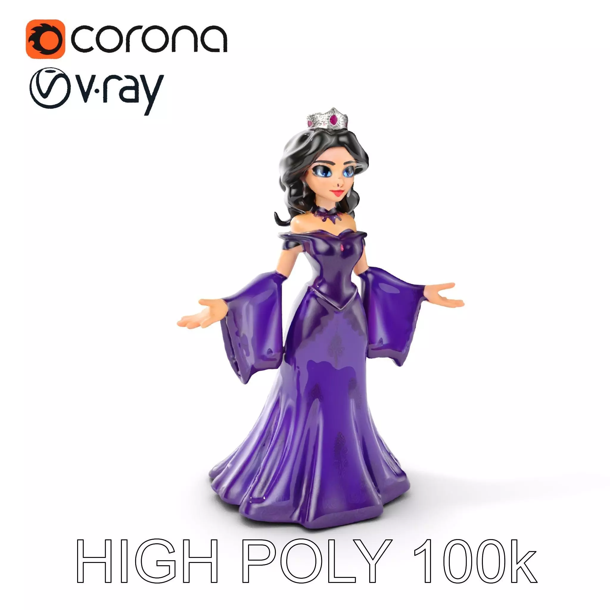Elegant Royal Queen Character Model Rigged and Animated Low-poly 3D model_0