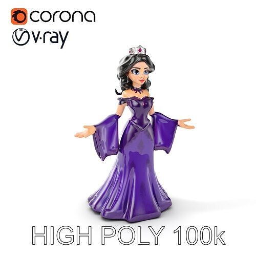Elegant Royal Queen Character Model Rigged and Animated Low-poly 3D model