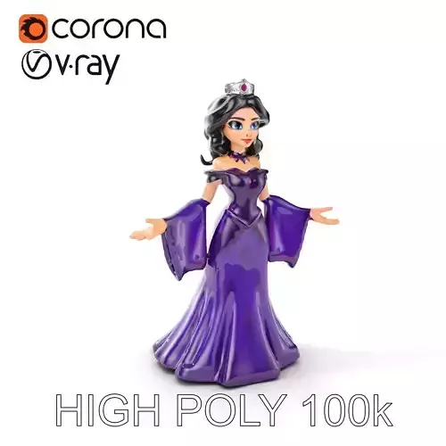 Elegant Royal Queen Character Model Rigged and Animated Low-poly 3D model