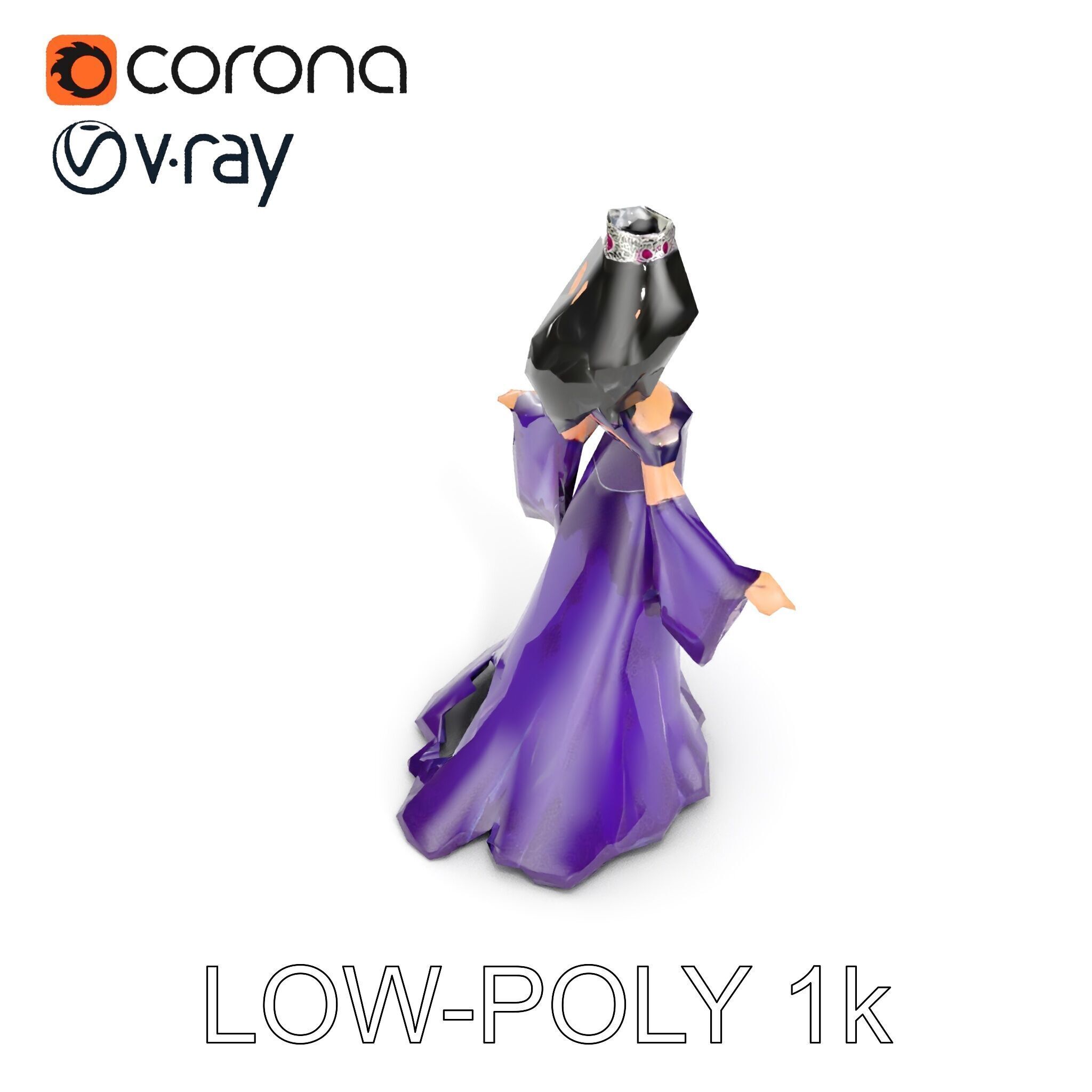 Elegant Royal Queen Character Model Rigged and Animated Low-poly 3D model_20
