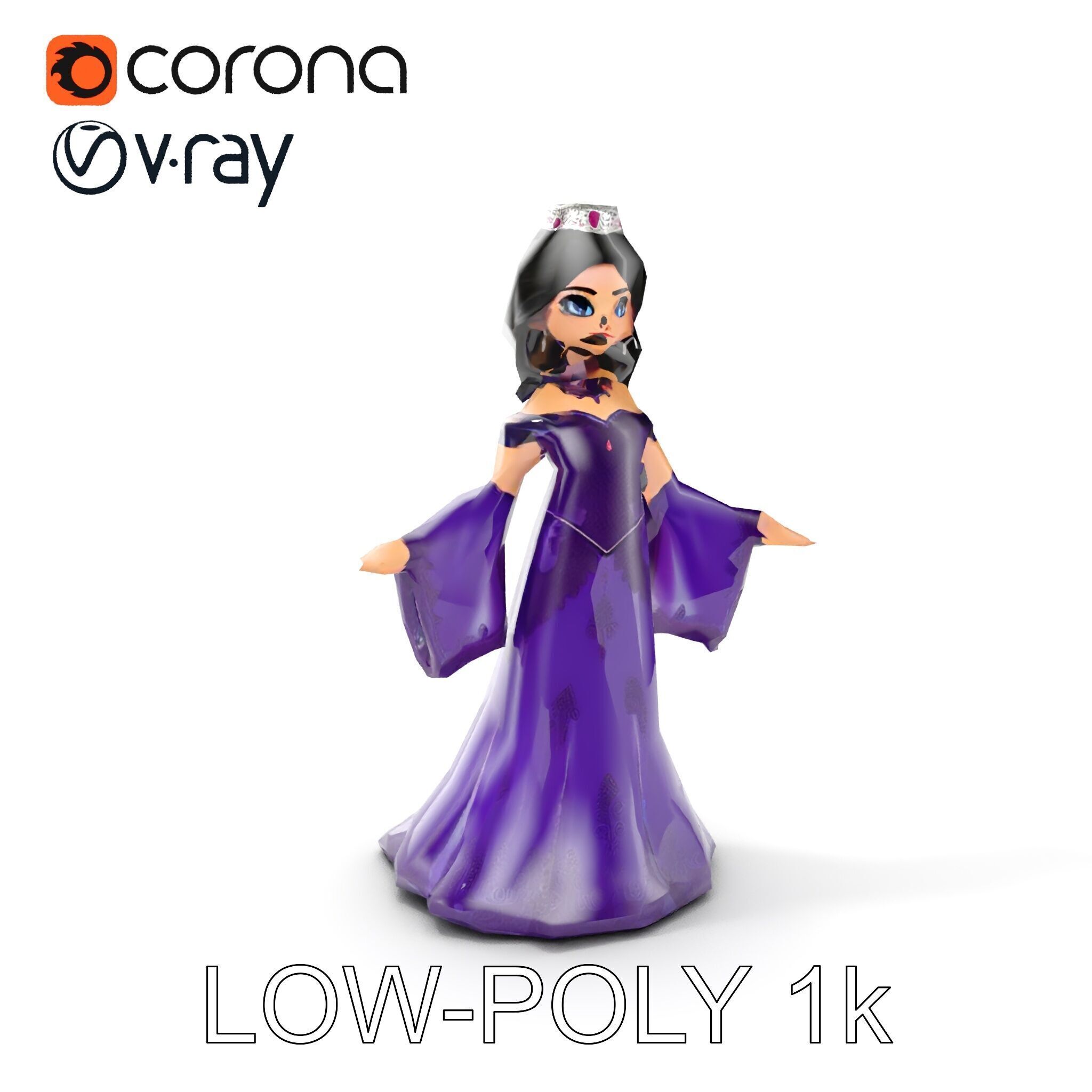 Elegant Royal Queen Character Model Rigged and Animated Low-poly 3D model_17
