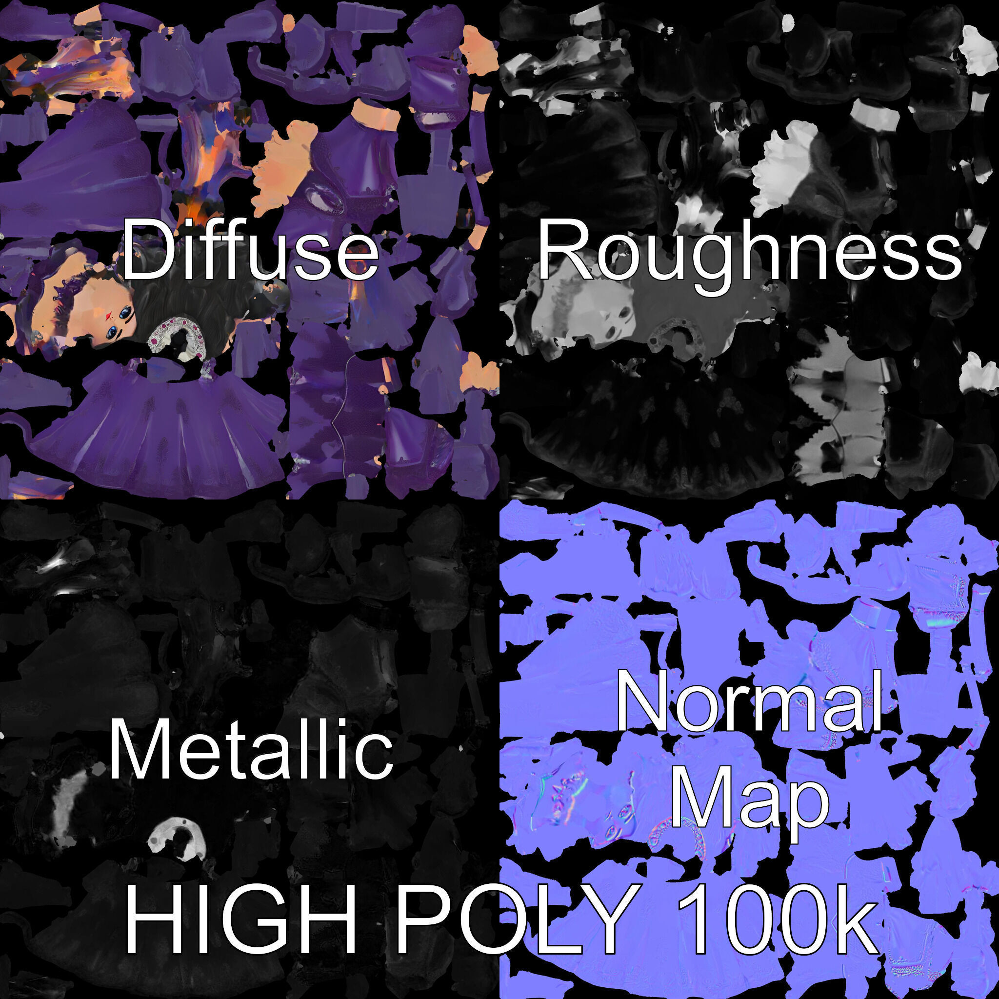 Elegant Royal Queen Character Model Rigged and Animated Low-poly 3D model_3