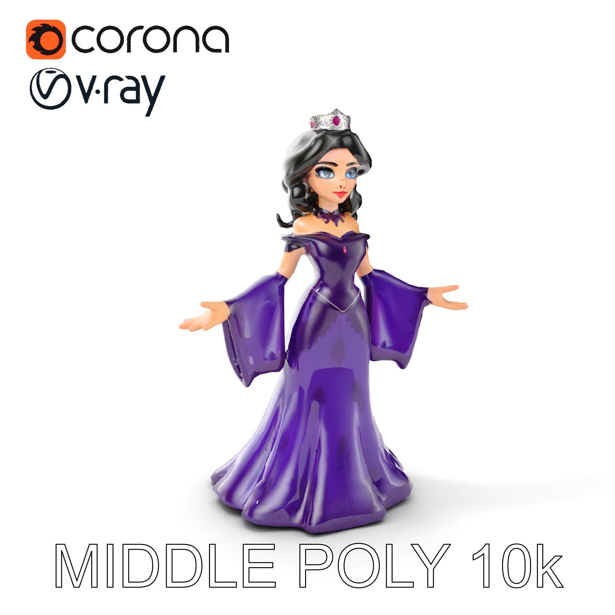 Elegant Royal Queen Character Model Rigged and Animated Low-poly 3D model_19