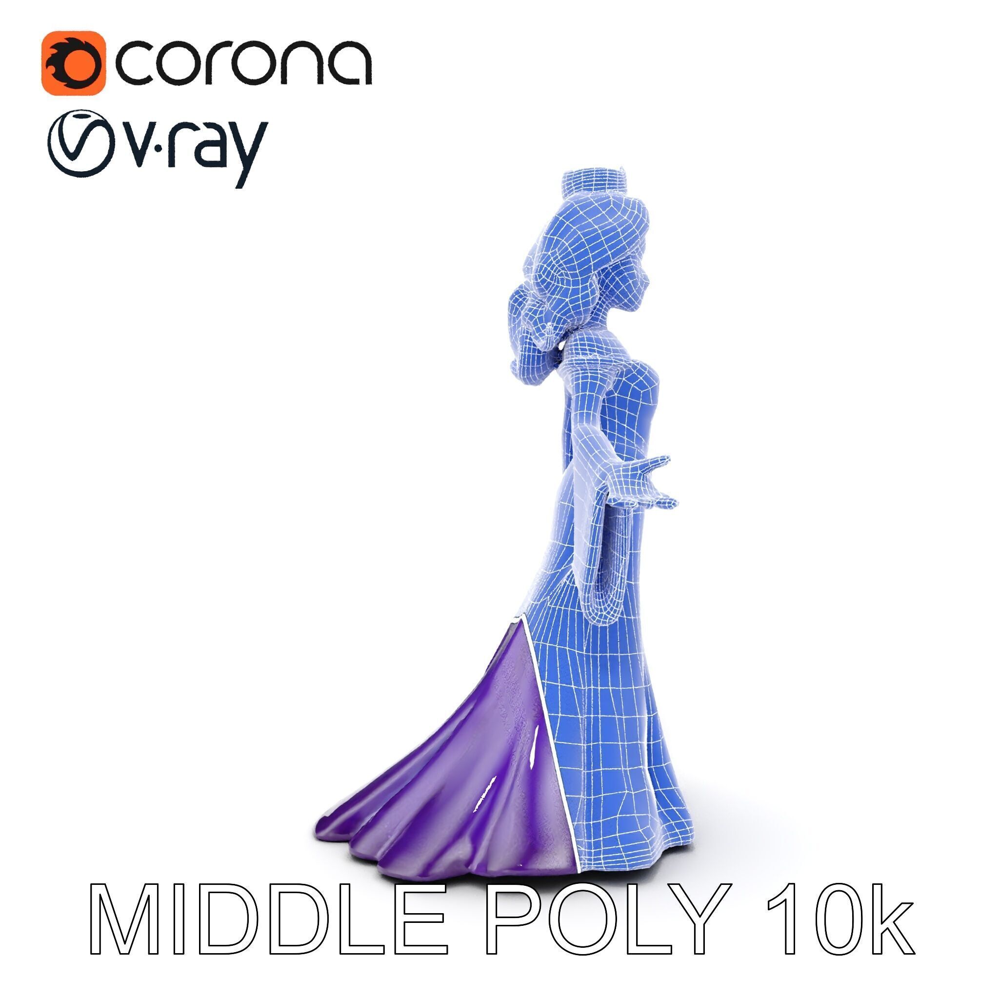 Elegant Royal Queen Character Model Rigged and Animated Low-poly 3D model_33