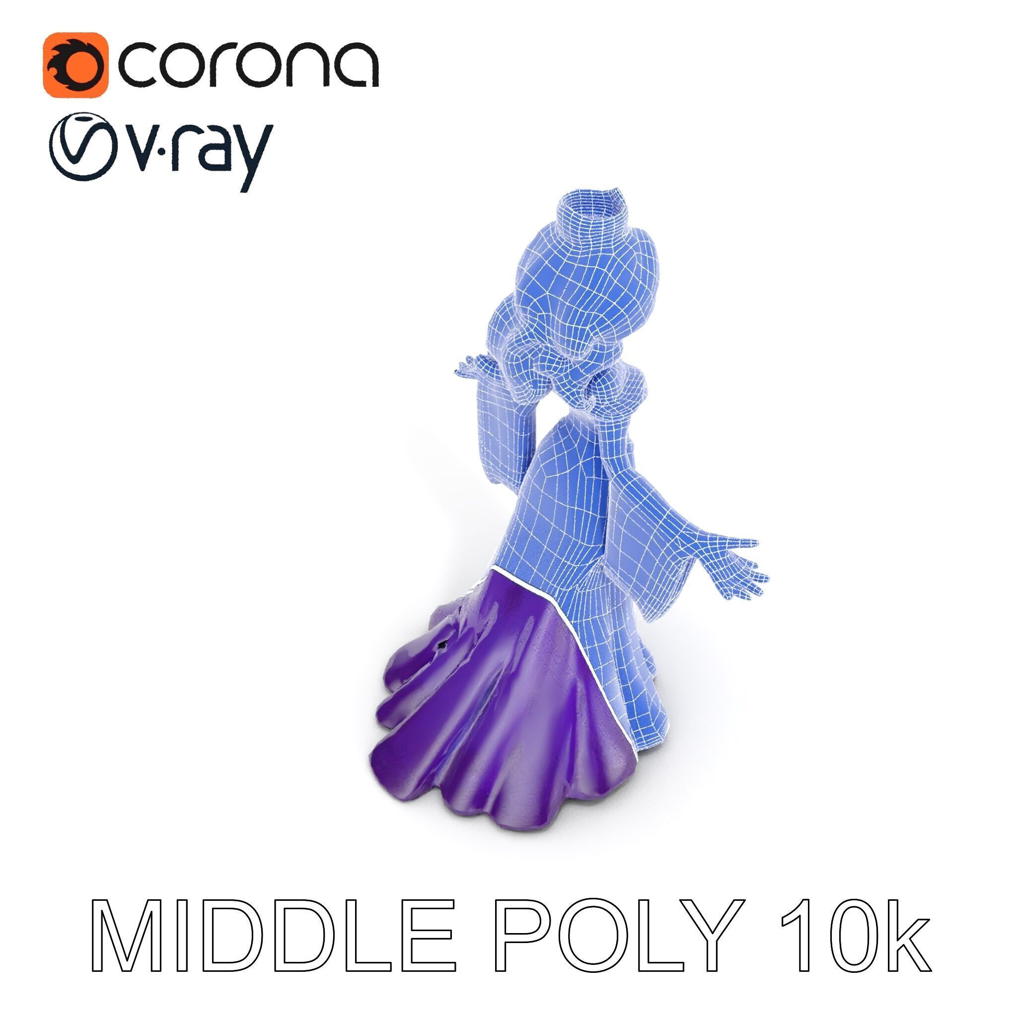 Elegant Royal Queen Character Model Rigged and Animated Low-poly 3D model_36