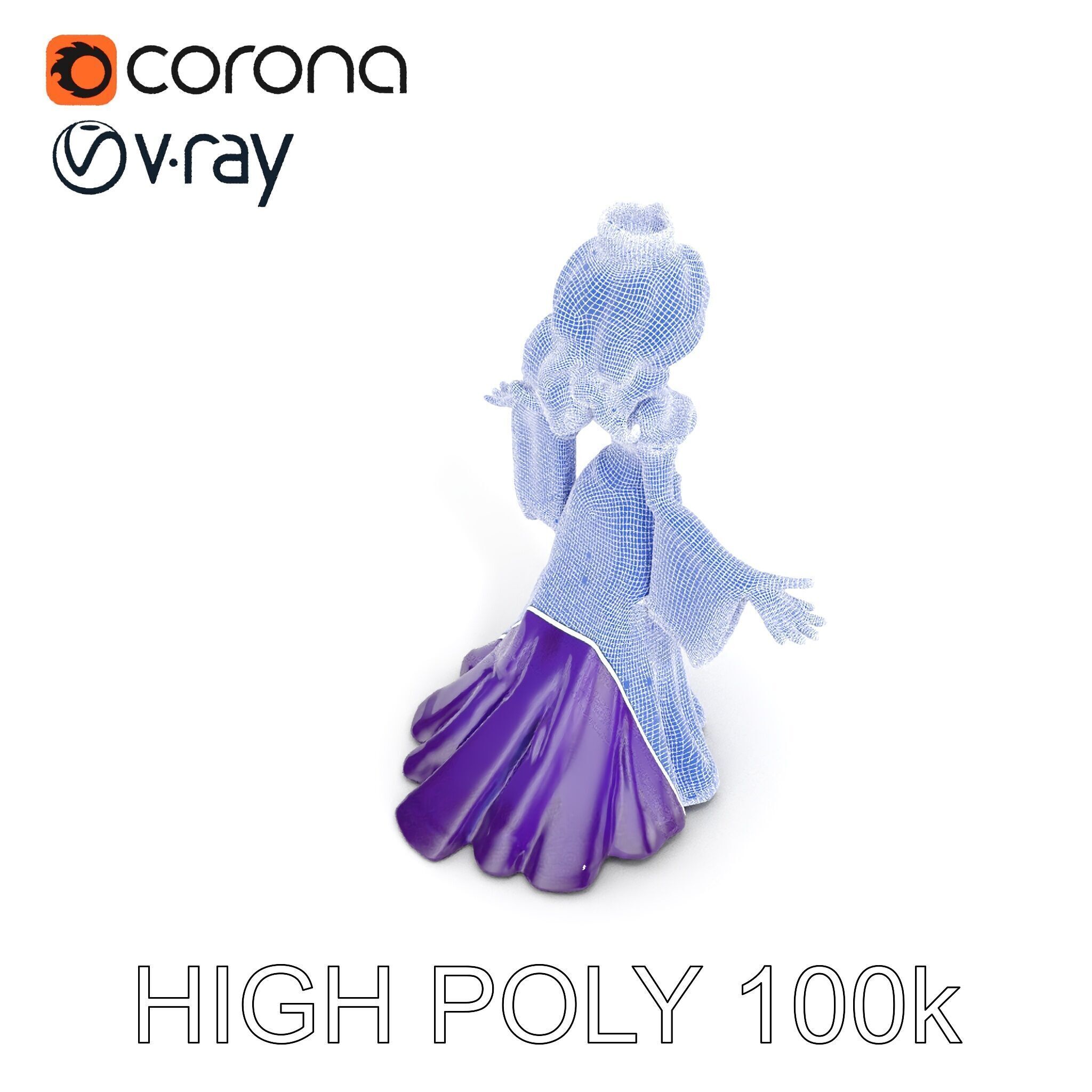 Elegant Royal Queen Character Model Rigged and Animated Low-poly 3D model_24