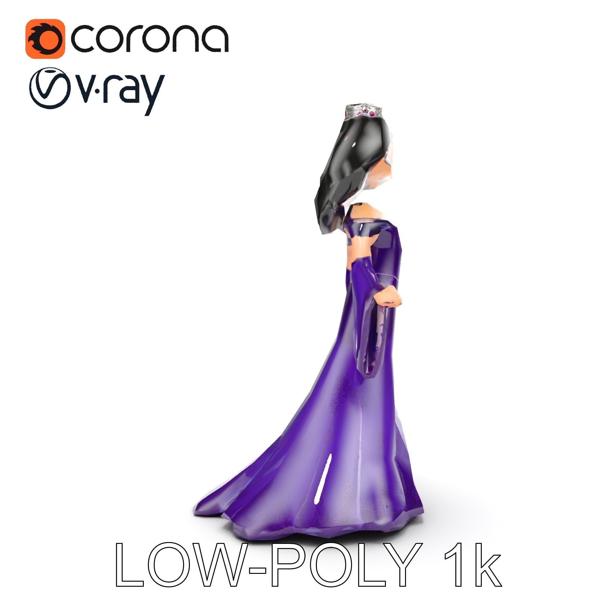 Elegant Royal Queen Character Model Rigged and Animated Low-poly 3D model_9