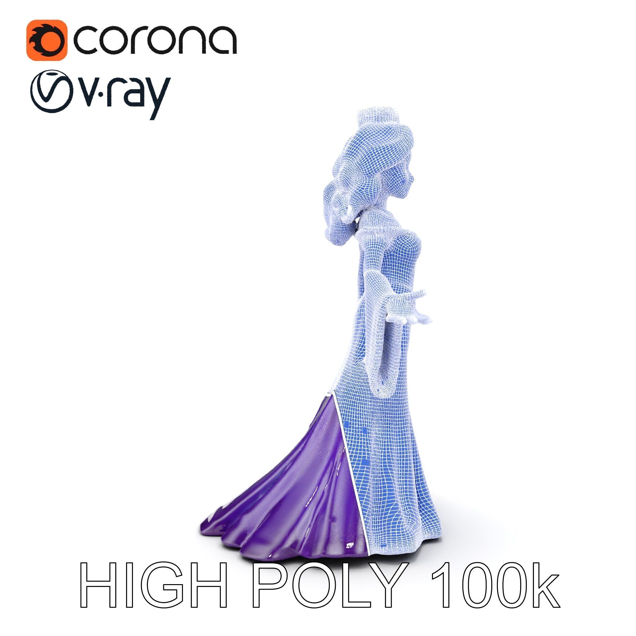 Elegant Royal Queen Character Model Rigged and Animated Low-poly 3D model_32