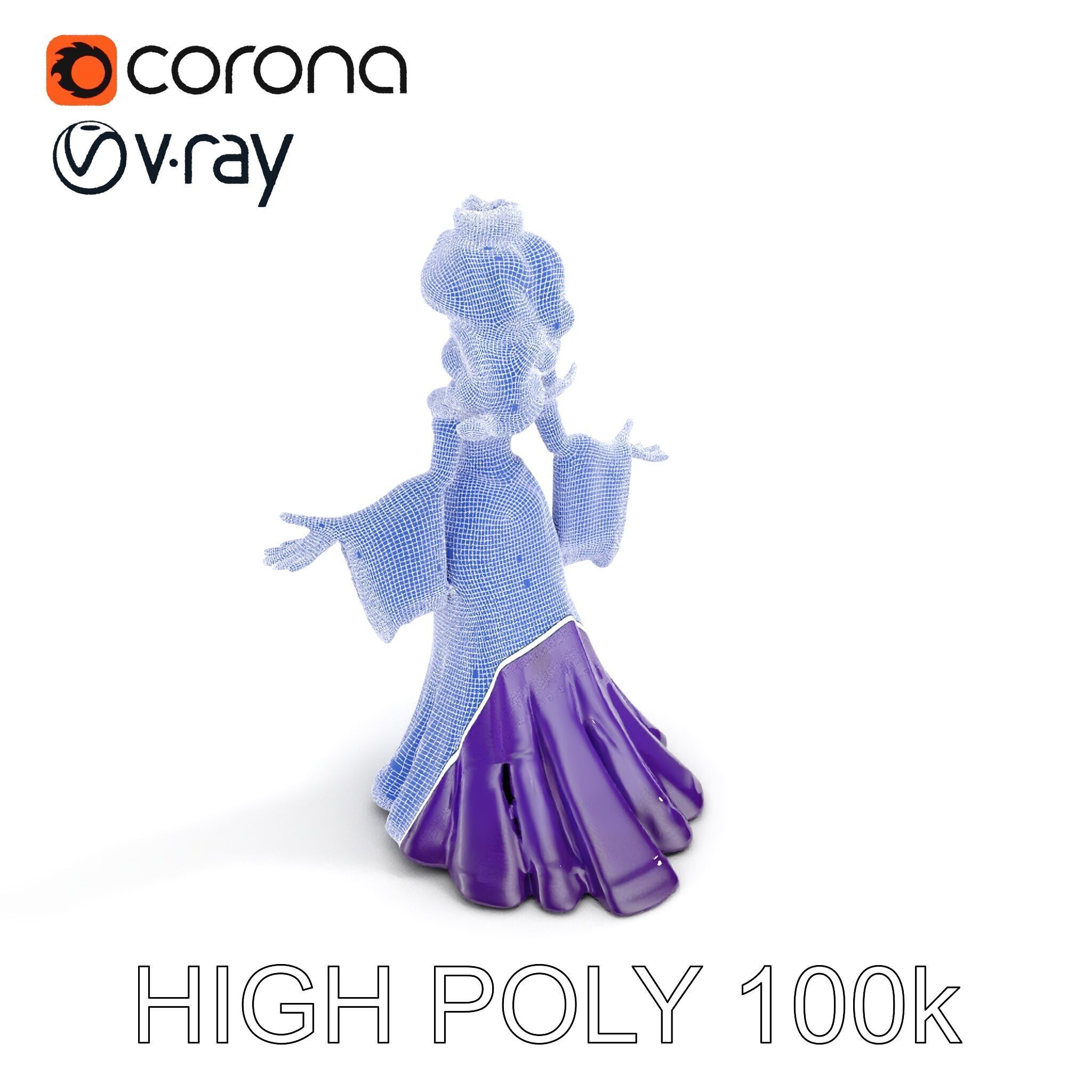 Elegant Royal Queen Character Model Rigged and Animated Low-poly 3D model_12