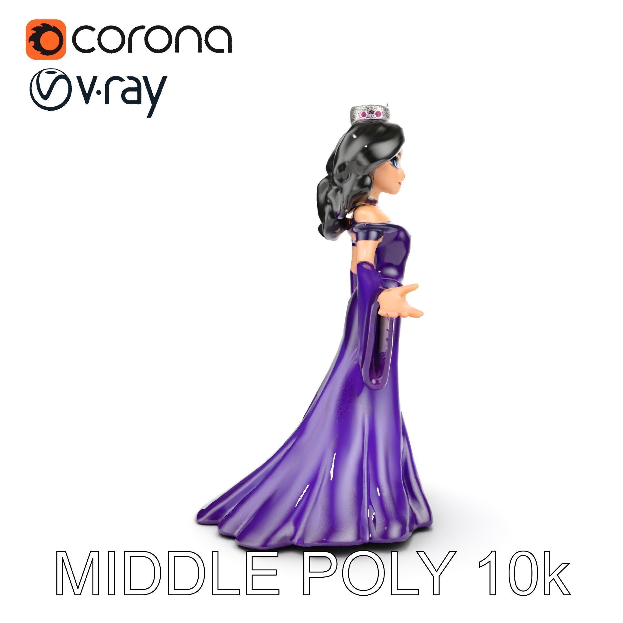 Elegant Royal Queen Character Model Rigged and Animated Low-poly 3D model_13