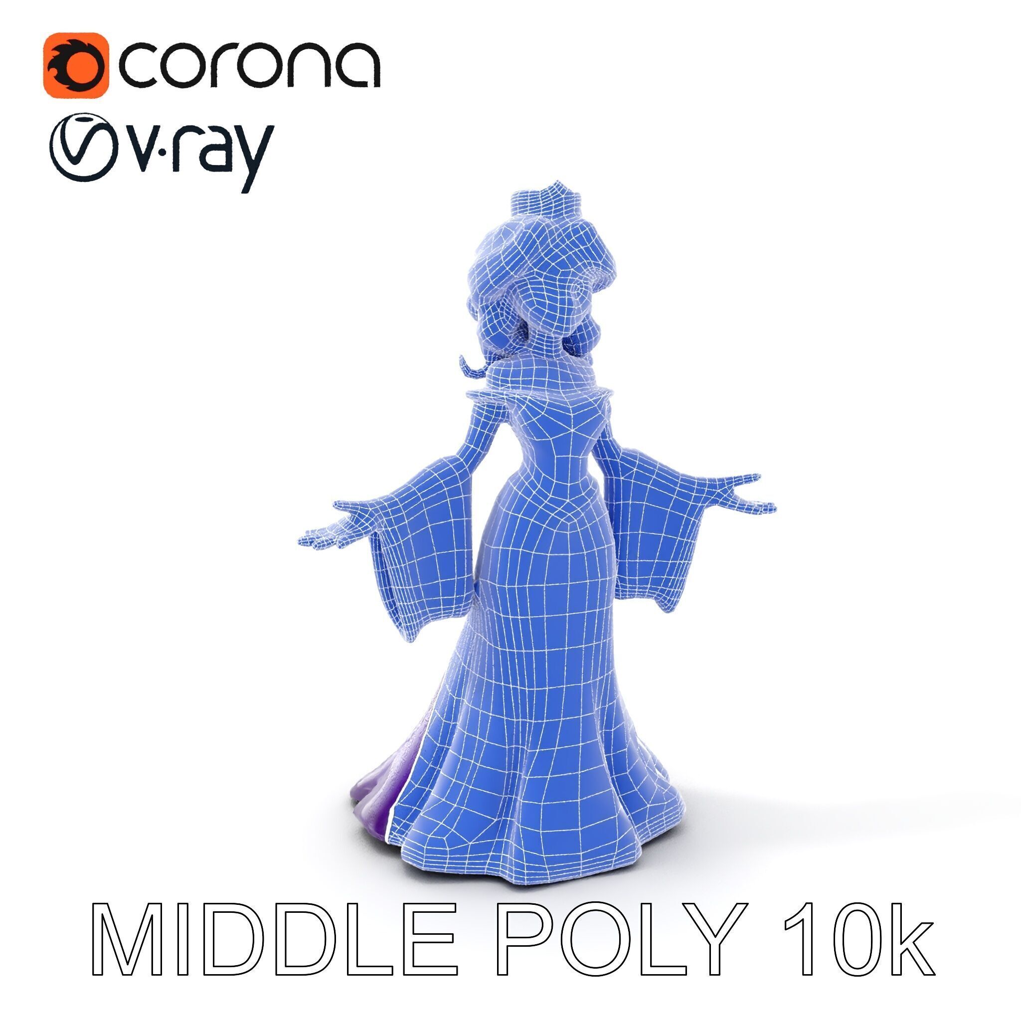 Elegant Royal Queen Character Model Rigged and Animated Low-poly 3D model_27