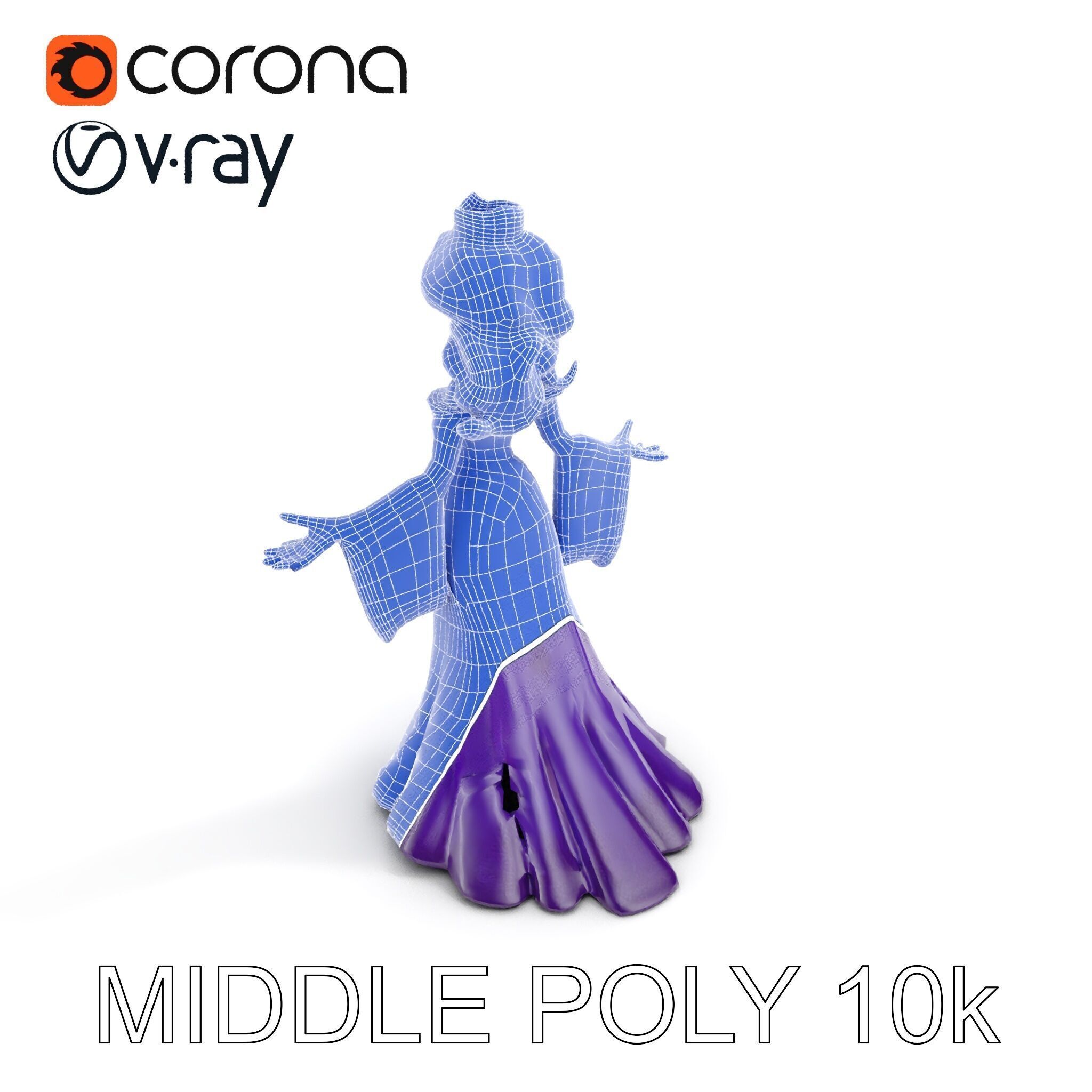 Elegant Royal Queen Character Model Rigged and Animated Low-poly 3D model_22