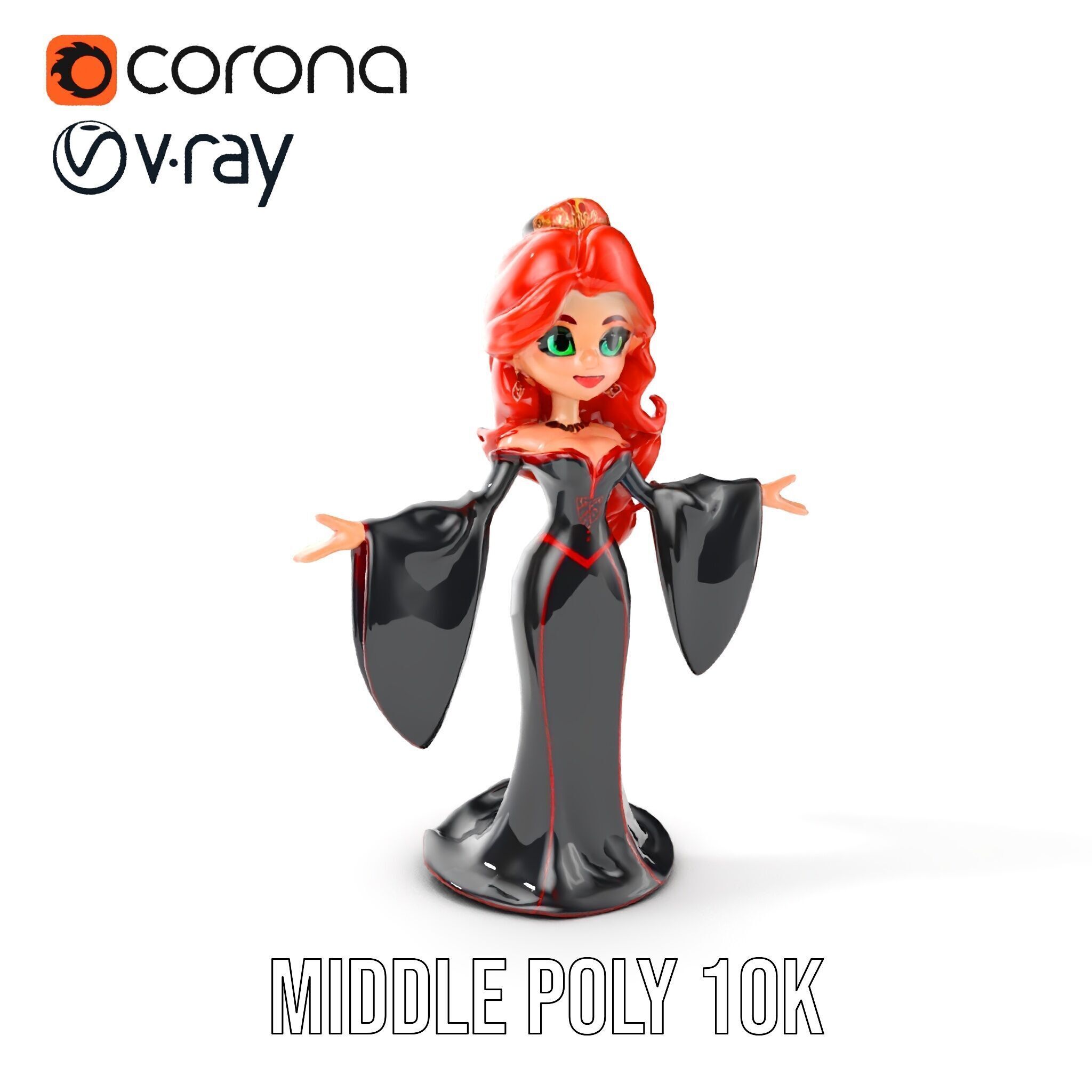 Gothic Princess D Model  Rigged and Animated Character Low-poly 3D model_11