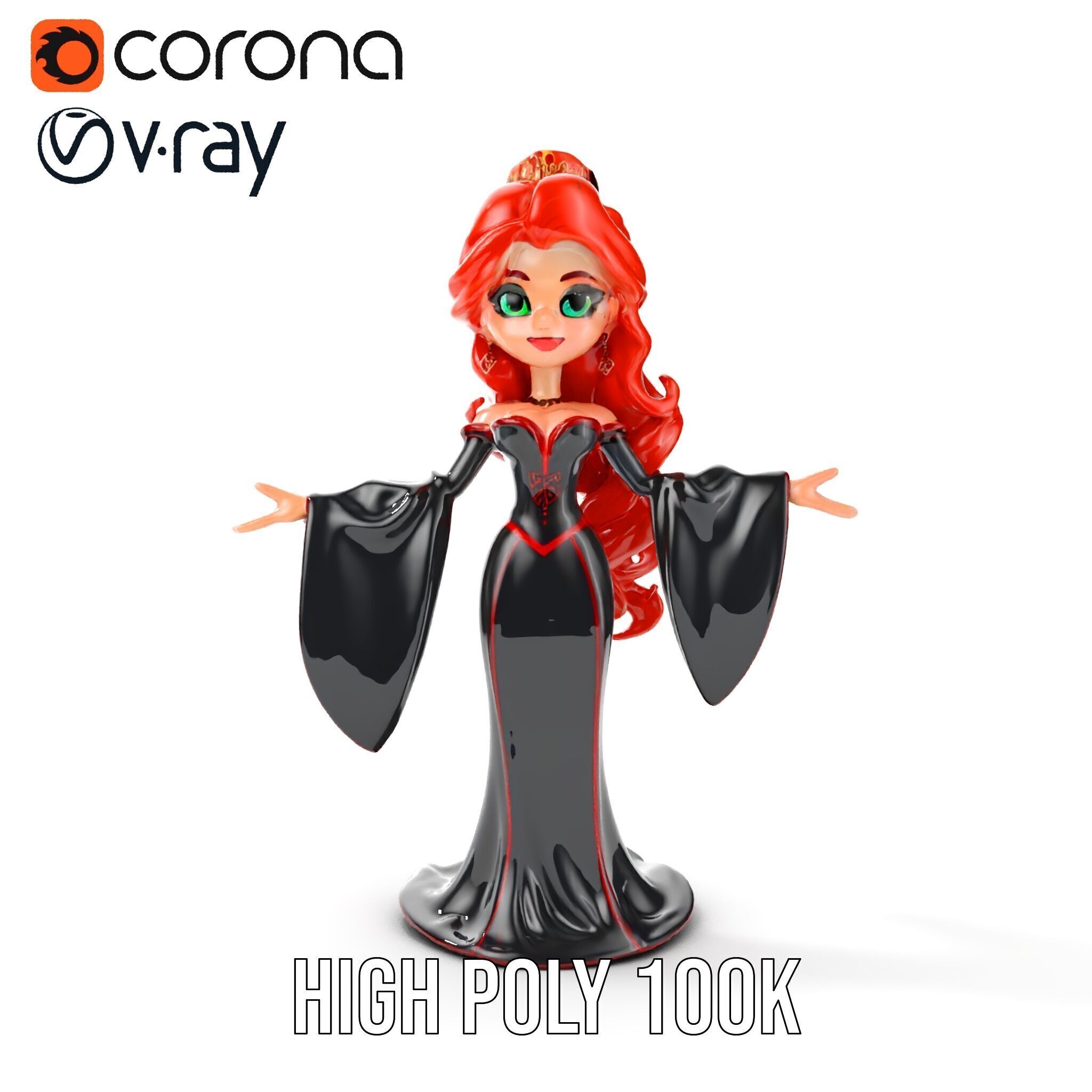 Gothic Princess D Model  Rigged and Animated Character Low-poly 3D model_26