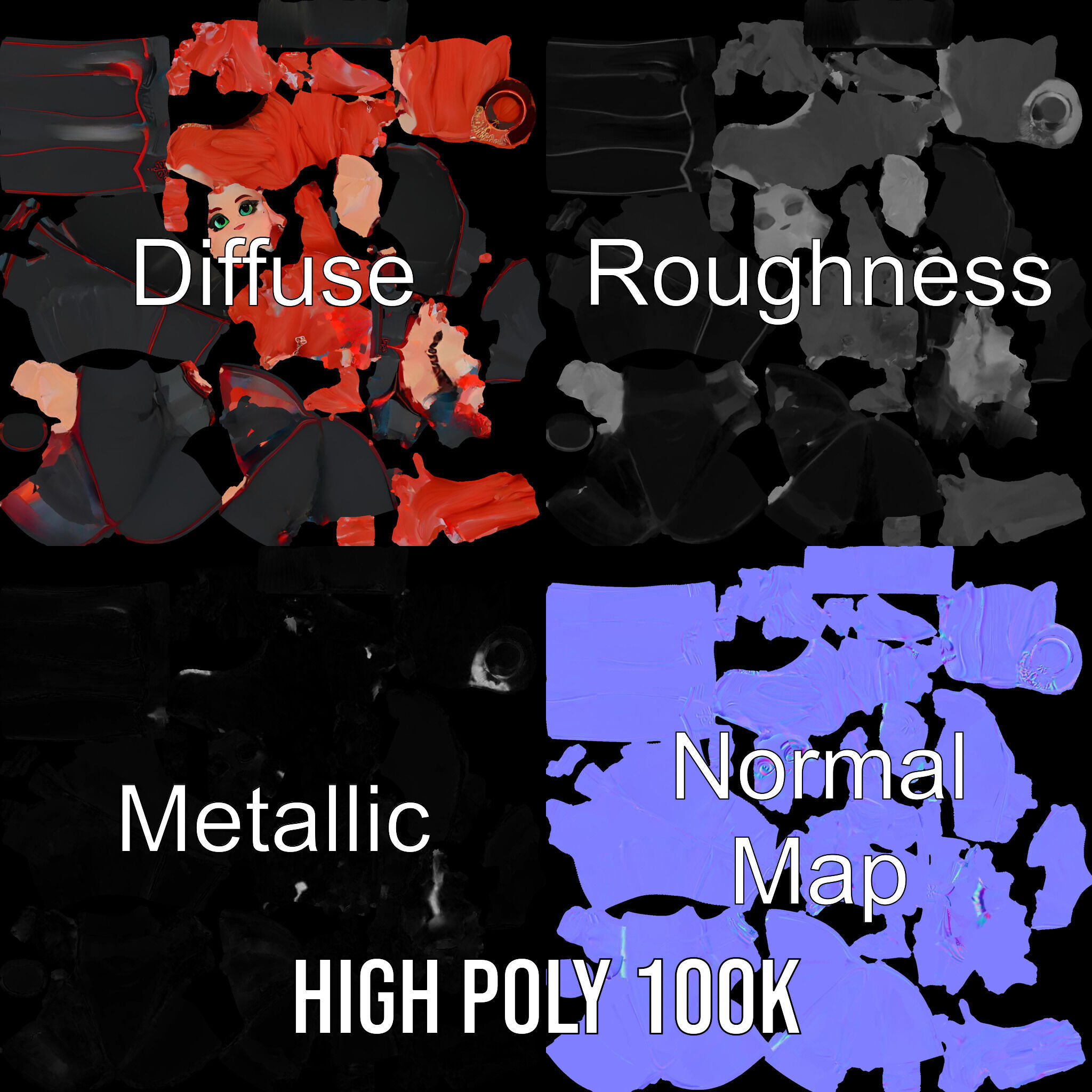 Gothic Princess D Model  Rigged and Animated Character Low-poly 3D model_3