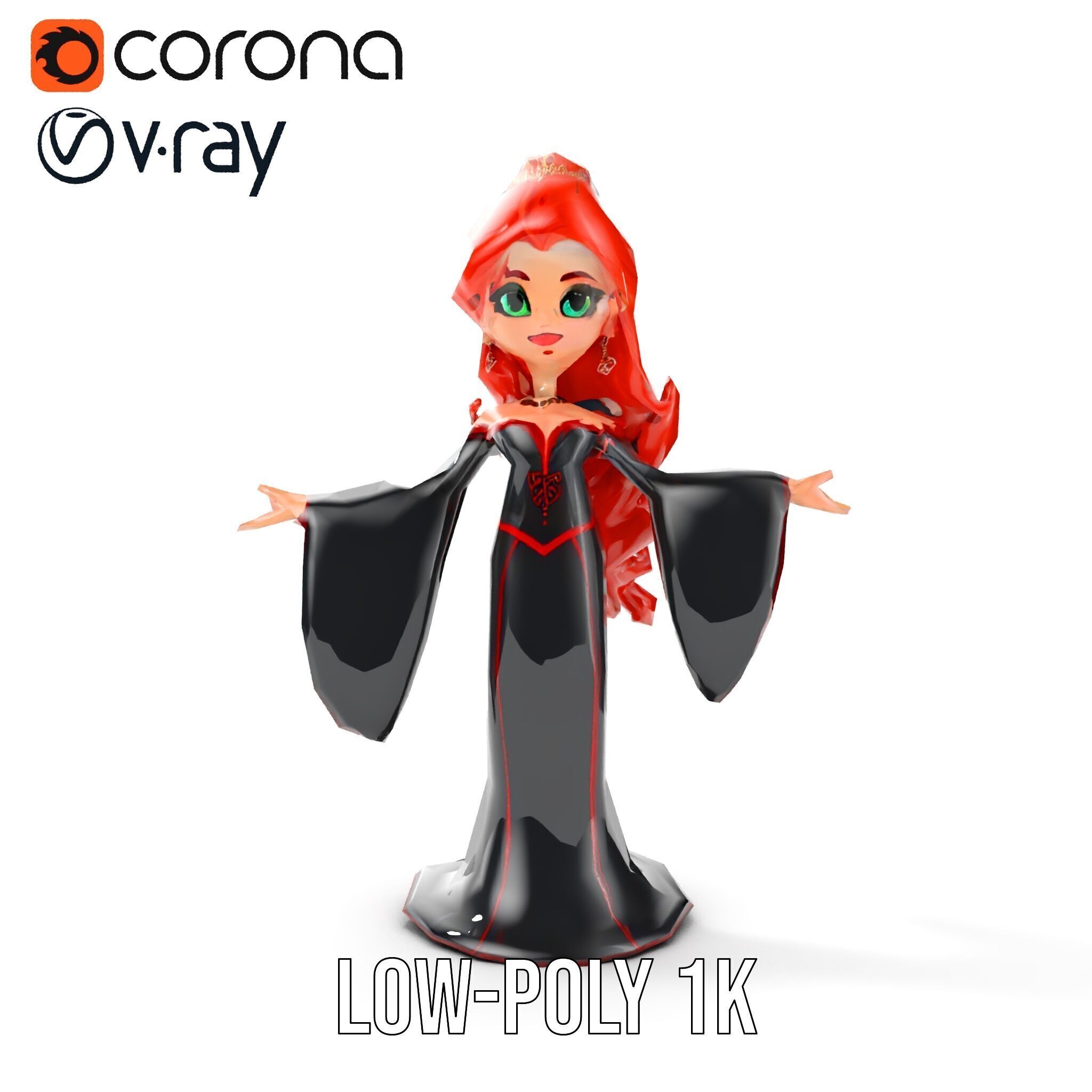 Gothic Princess D Model  Rigged and Animated Character Low-poly 3D model_19