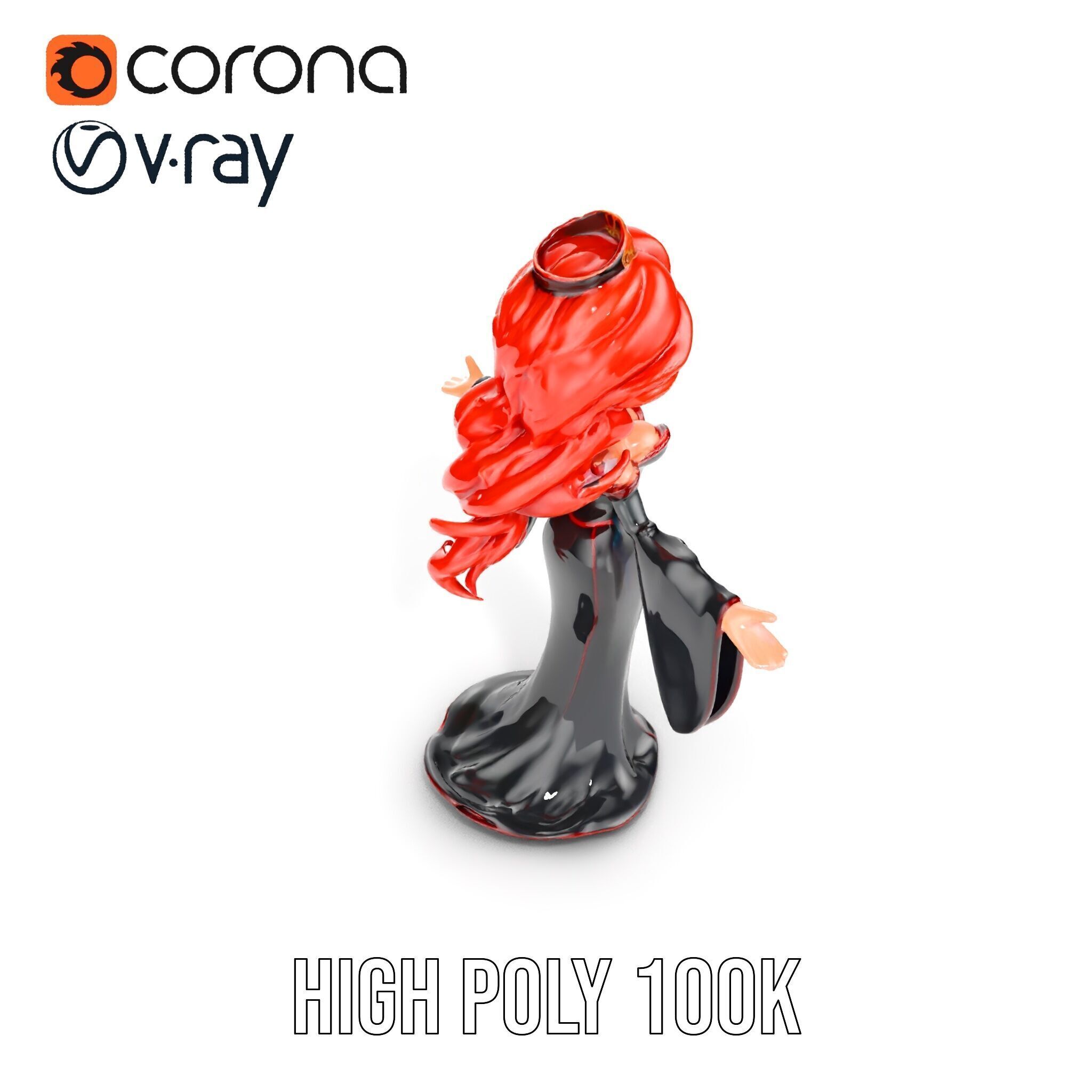 Gothic Princess D Model  Rigged and Animated Character Low-poly 3D model_23