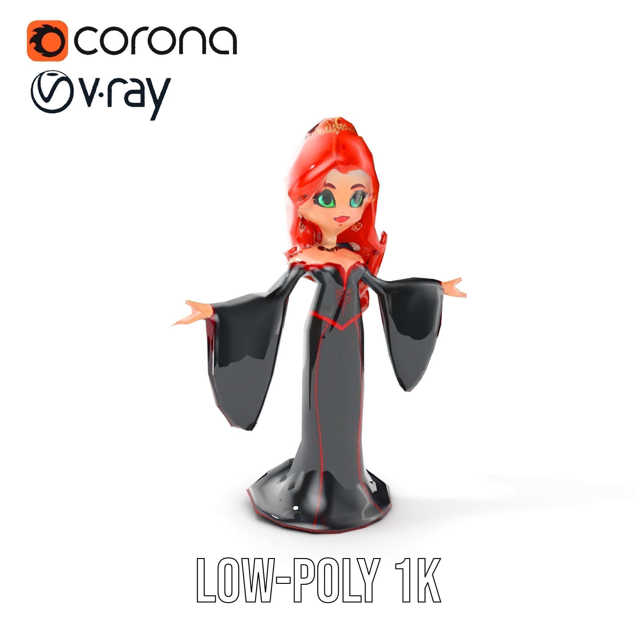 Gothic Princess D Model  Rigged and Animated Character Low-poly 3D model_7