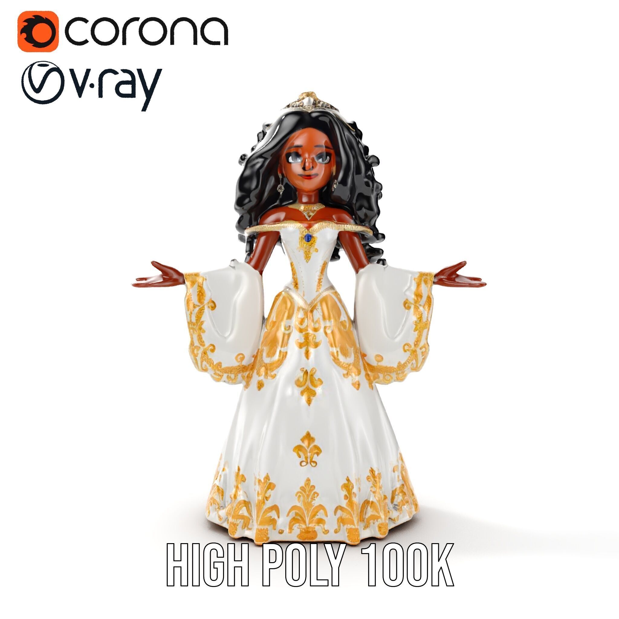 Elegant Princess Character Model  Rigged and Animated Low-poly 3D model_27
