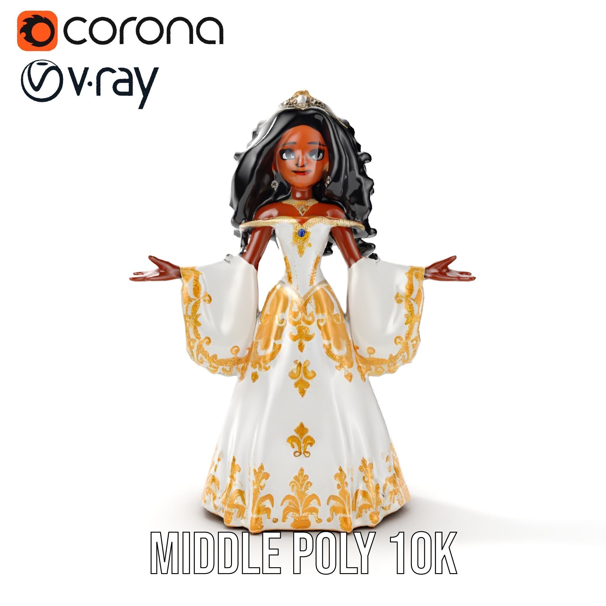 Elegant Princess Character Model  Rigged and Animated Low-poly 3D model_19