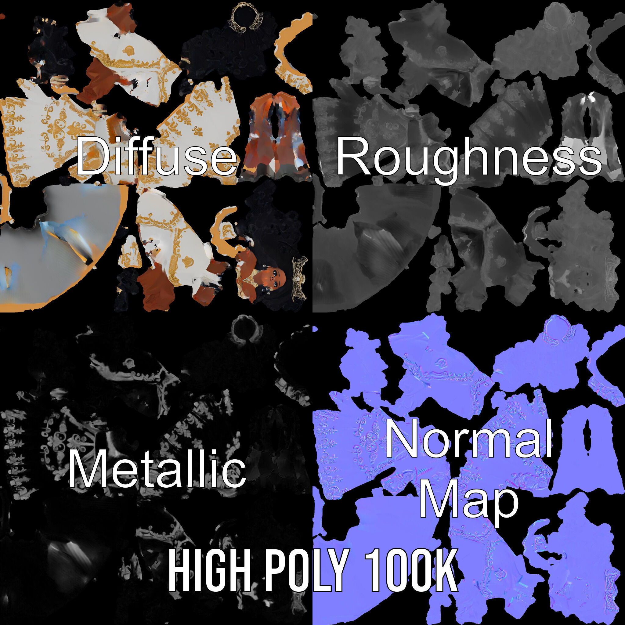 Elegant Princess Character Model  Rigged and Animated Low-poly 3D model_3