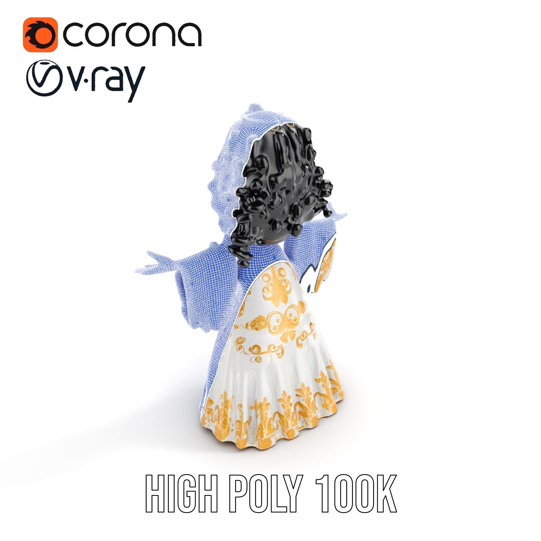 Elegant Princess Character Model  Rigged and Animated Low-poly 3D model_24