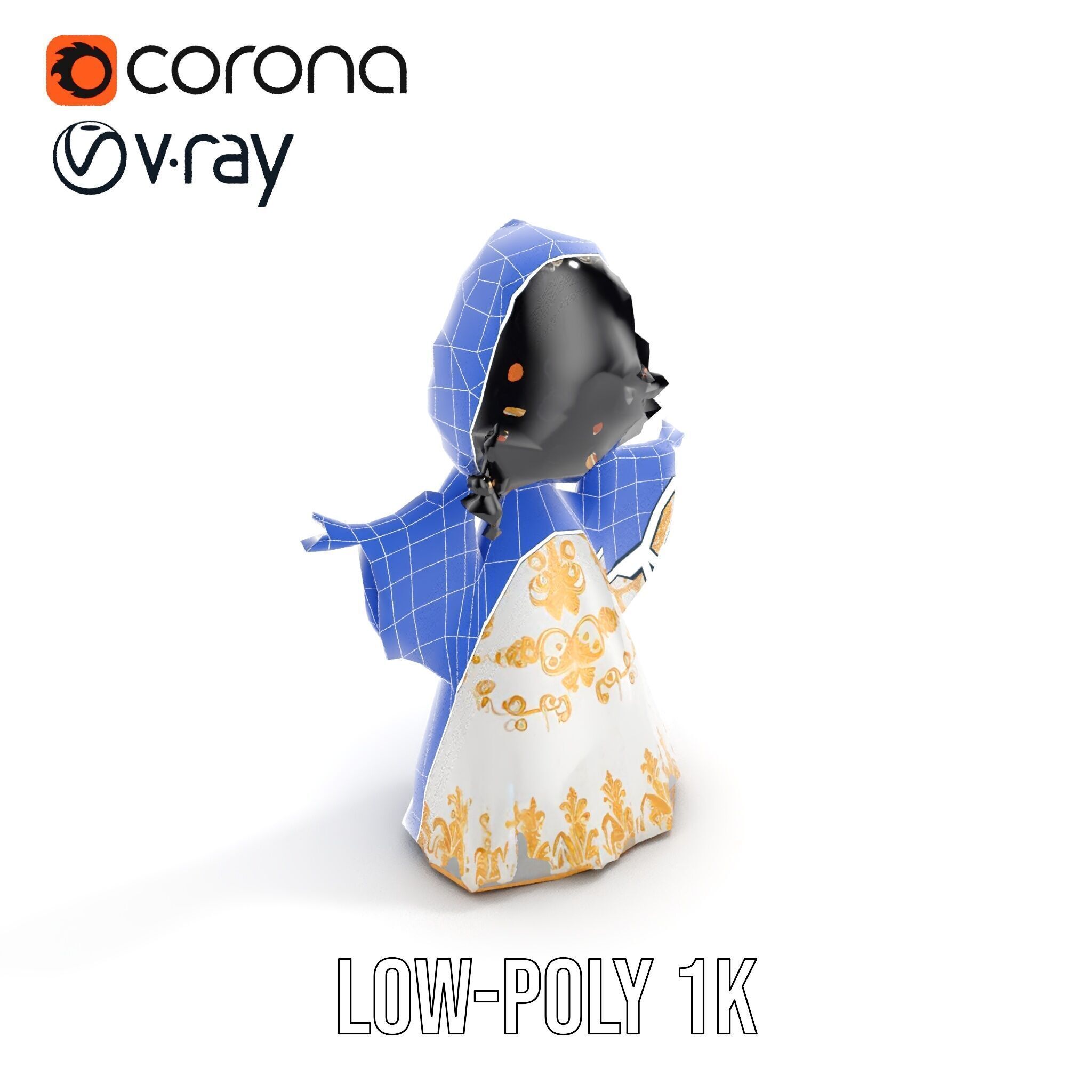 Elegant Princess Character Model  Rigged and Animated Low-poly 3D model_29