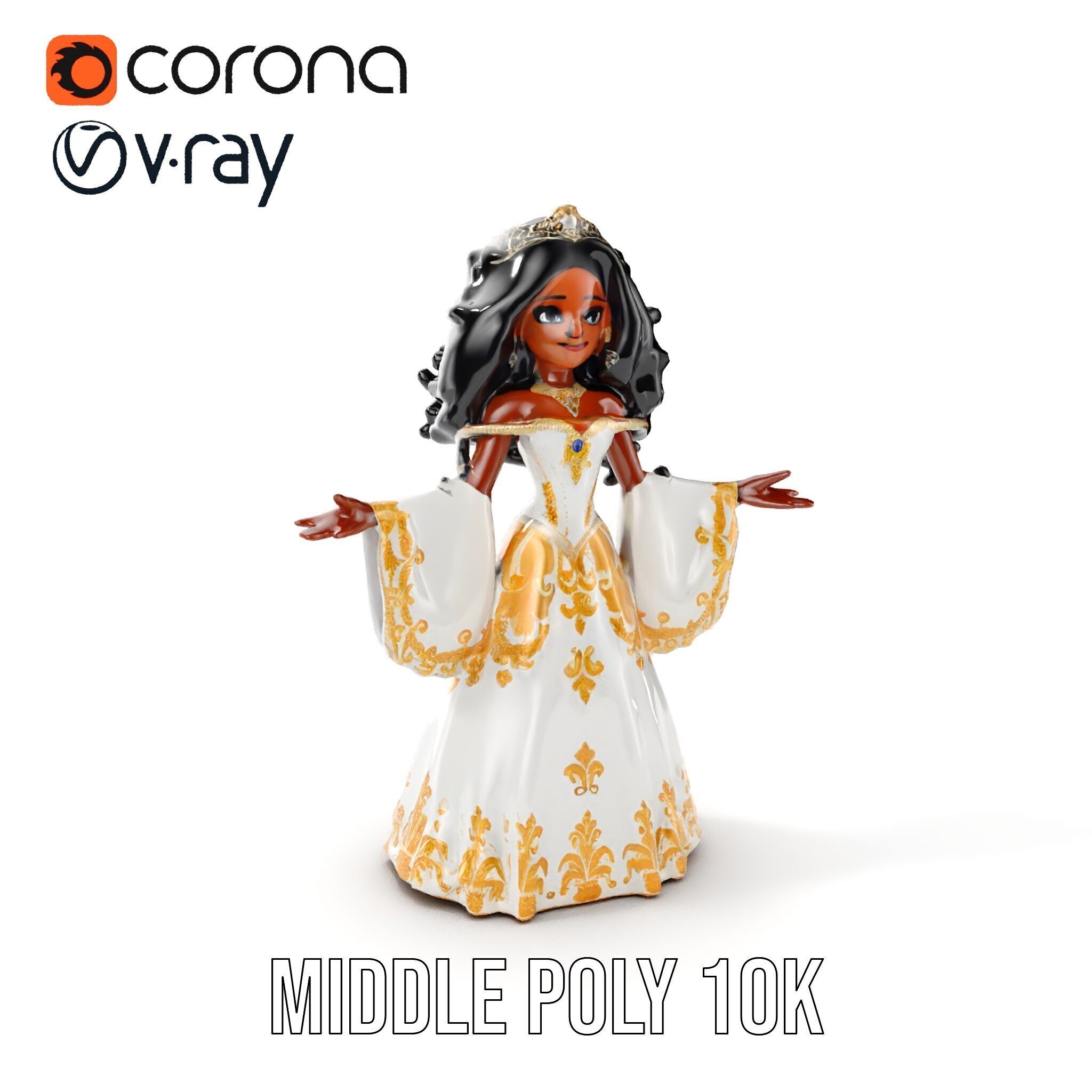 Elegant Princess Character Model  Rigged and Animated Low-poly 3D model_13