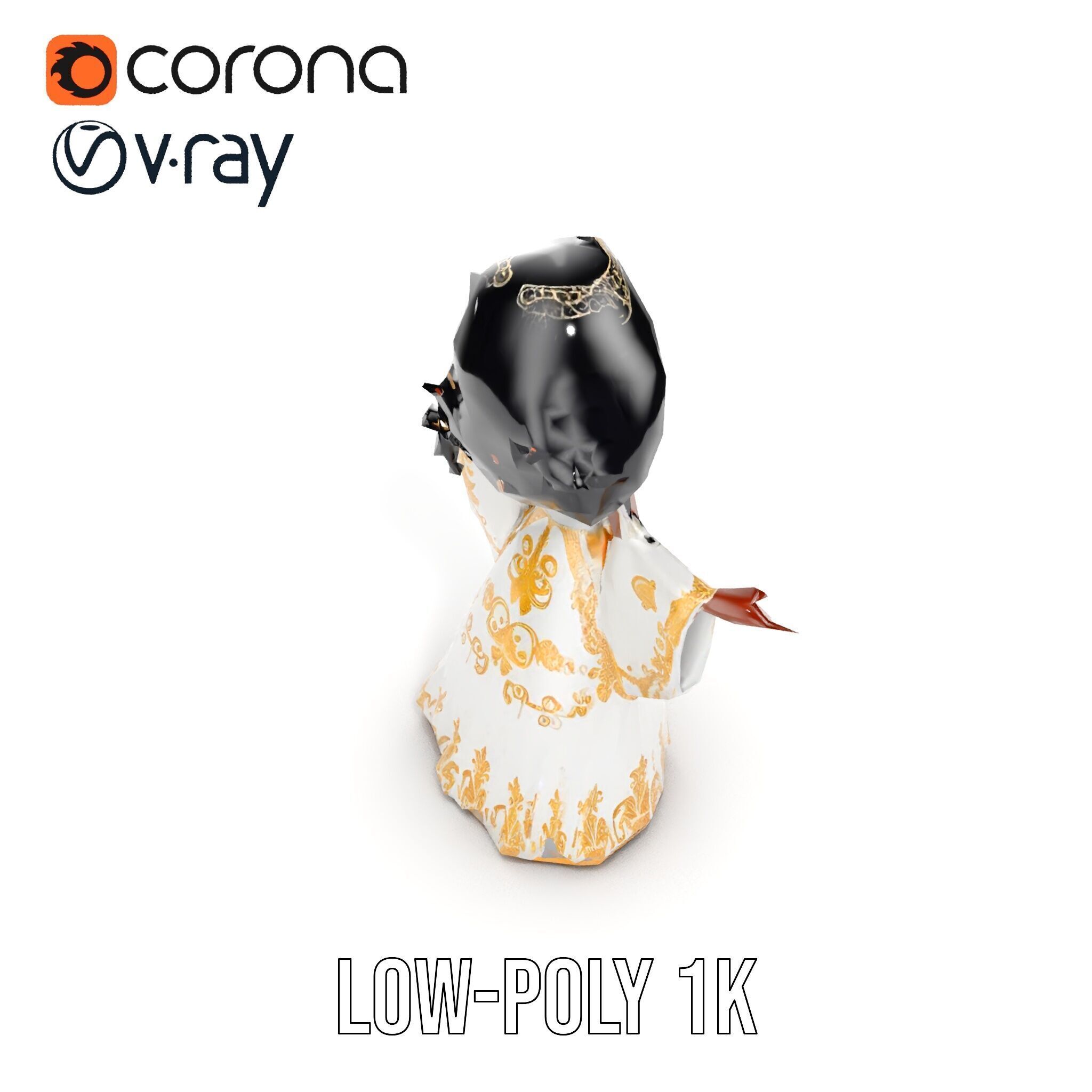 Elegant Princess Character Model  Rigged and Animated Low-poly 3D model_12