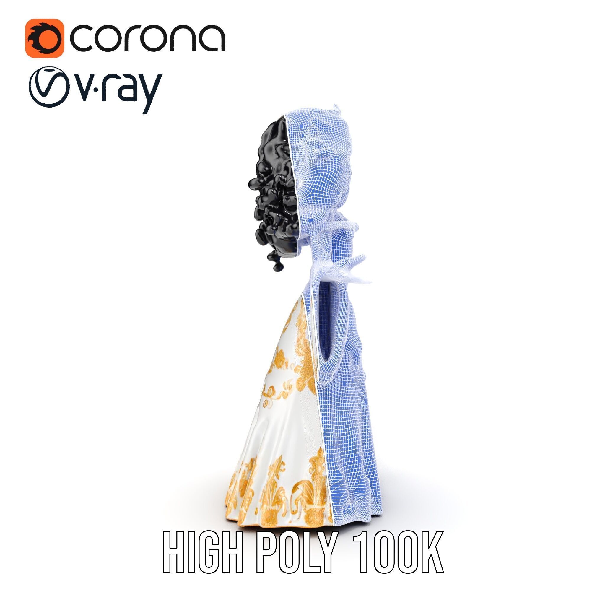 Elegant Princess Character Model  Rigged and Animated Low-poly 3D model_18