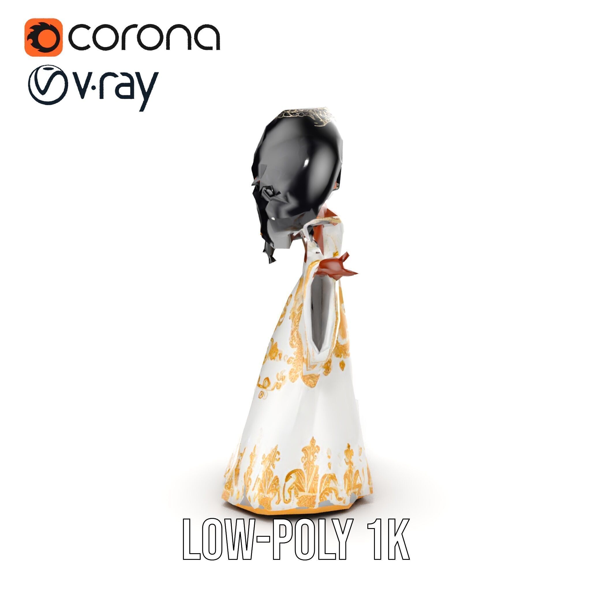 Elegant Princess Character Model  Rigged and Animated Low-poly 3D model_7