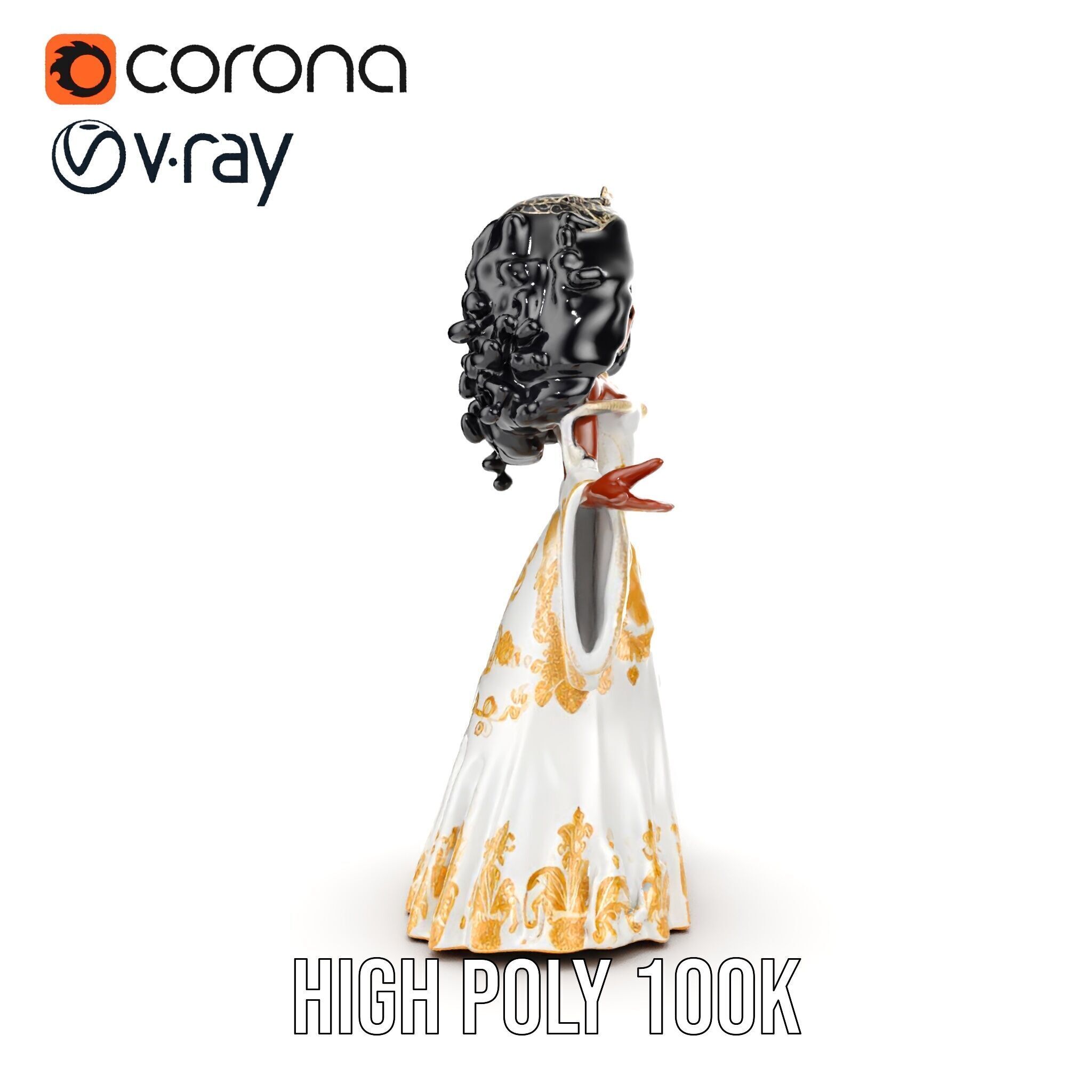 Elegant Princess Character Model  Rigged and Animated Low-poly 3D model_30