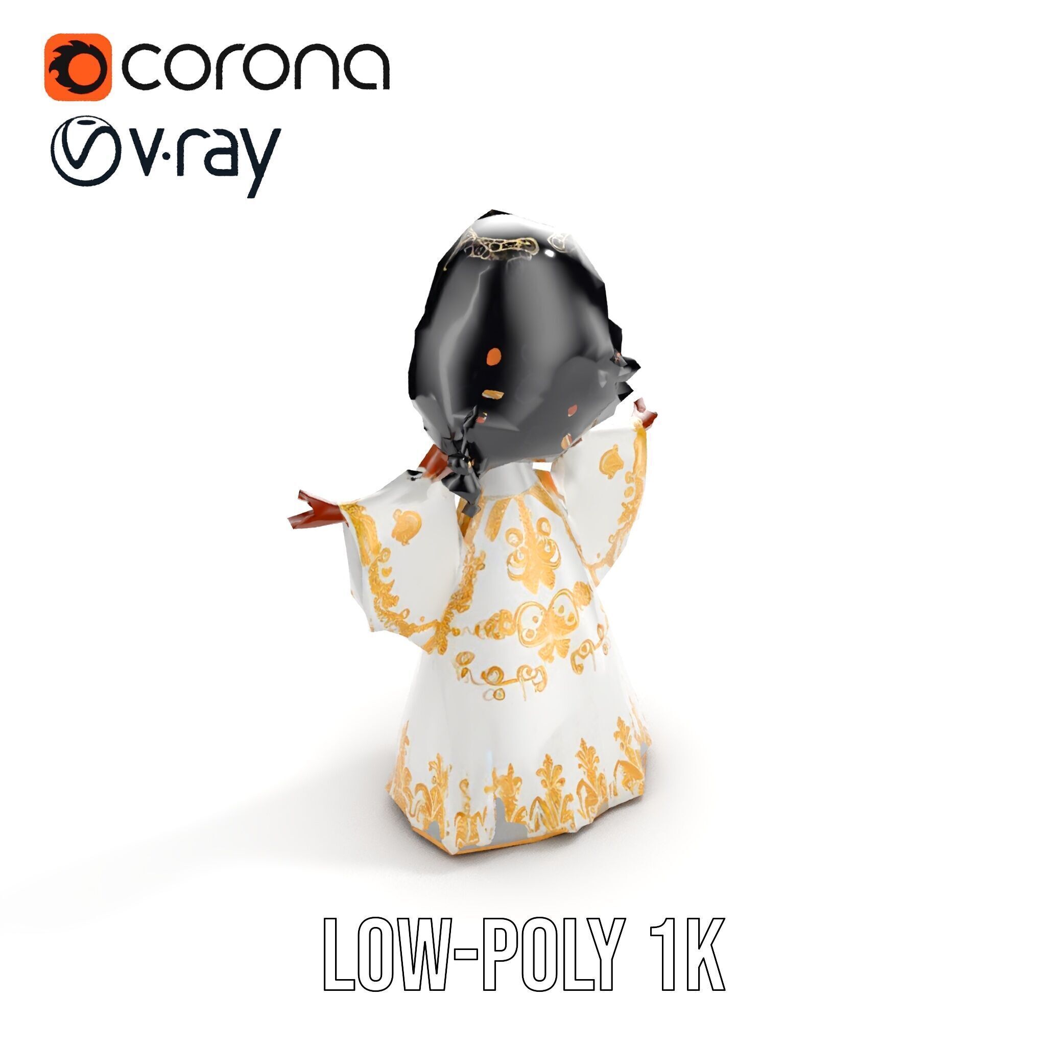 Elegant Princess Character Model  Rigged and Animated Low-poly 3D model_20