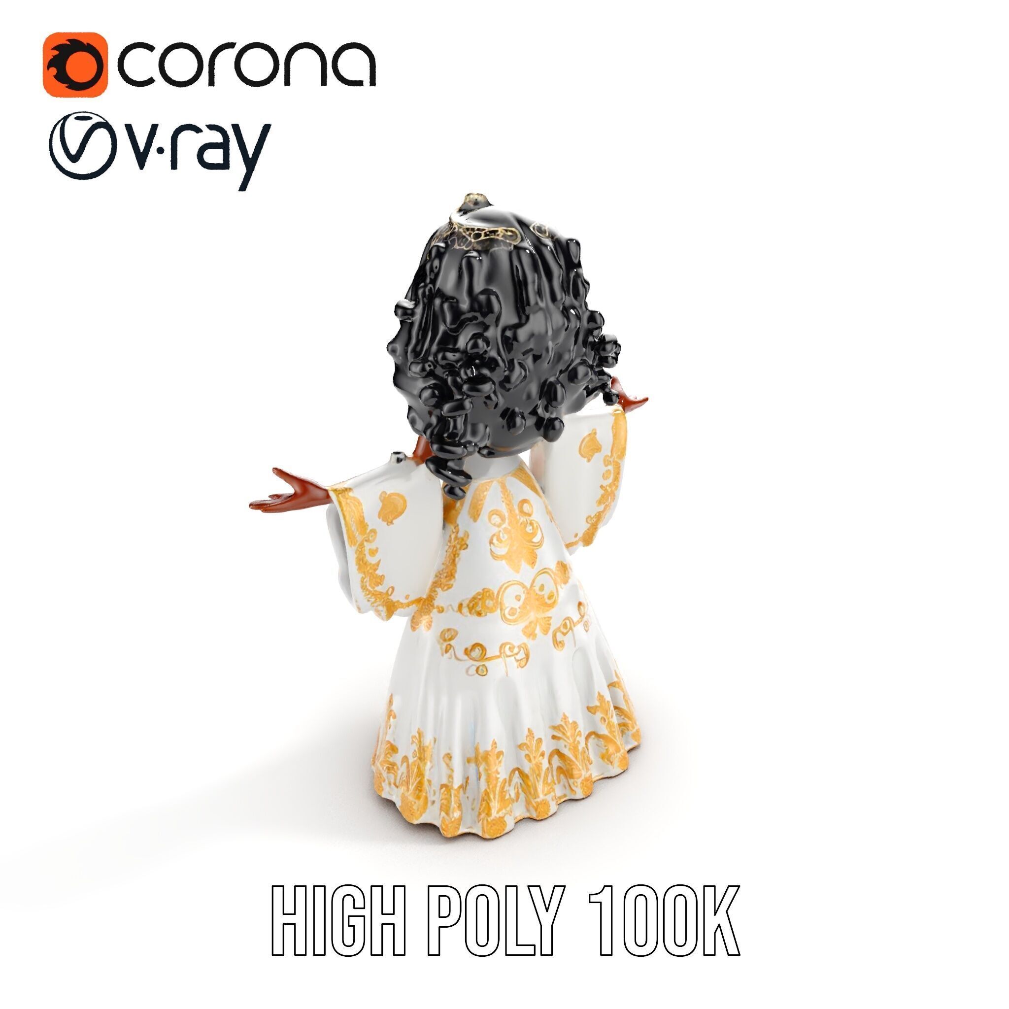 Elegant Princess Character Model  Rigged and Animated Low-poly 3D model_8