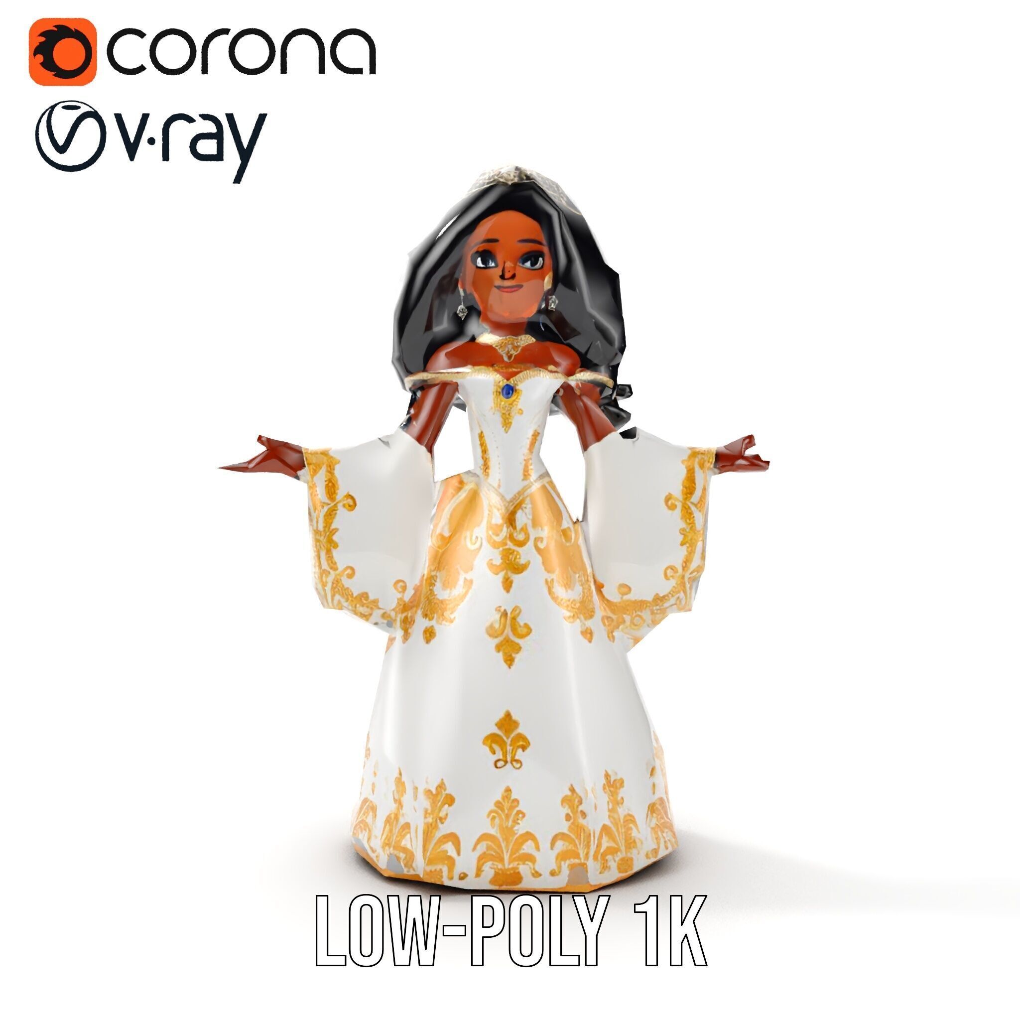 Elegant Princess Character Model  Rigged and Animated Low-poly 3D model_26