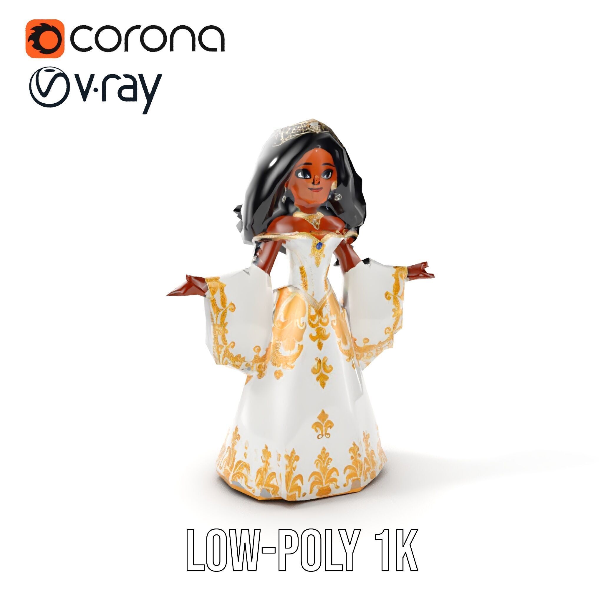 Elegant Princess Character Model  Rigged and Animated Low-poly 3D model_14