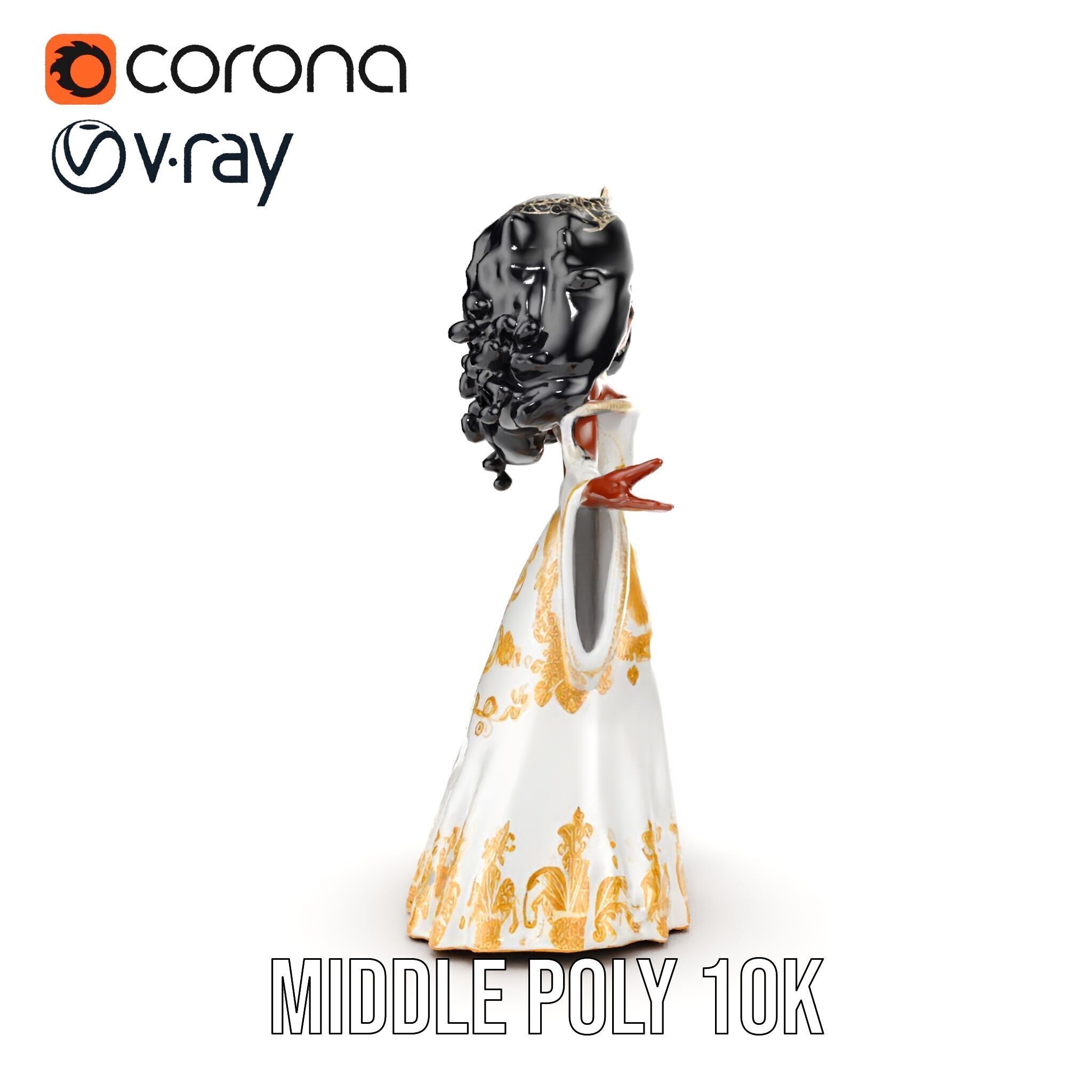 Elegant Princess Character Model  Rigged and Animated Low-poly 3D model_11