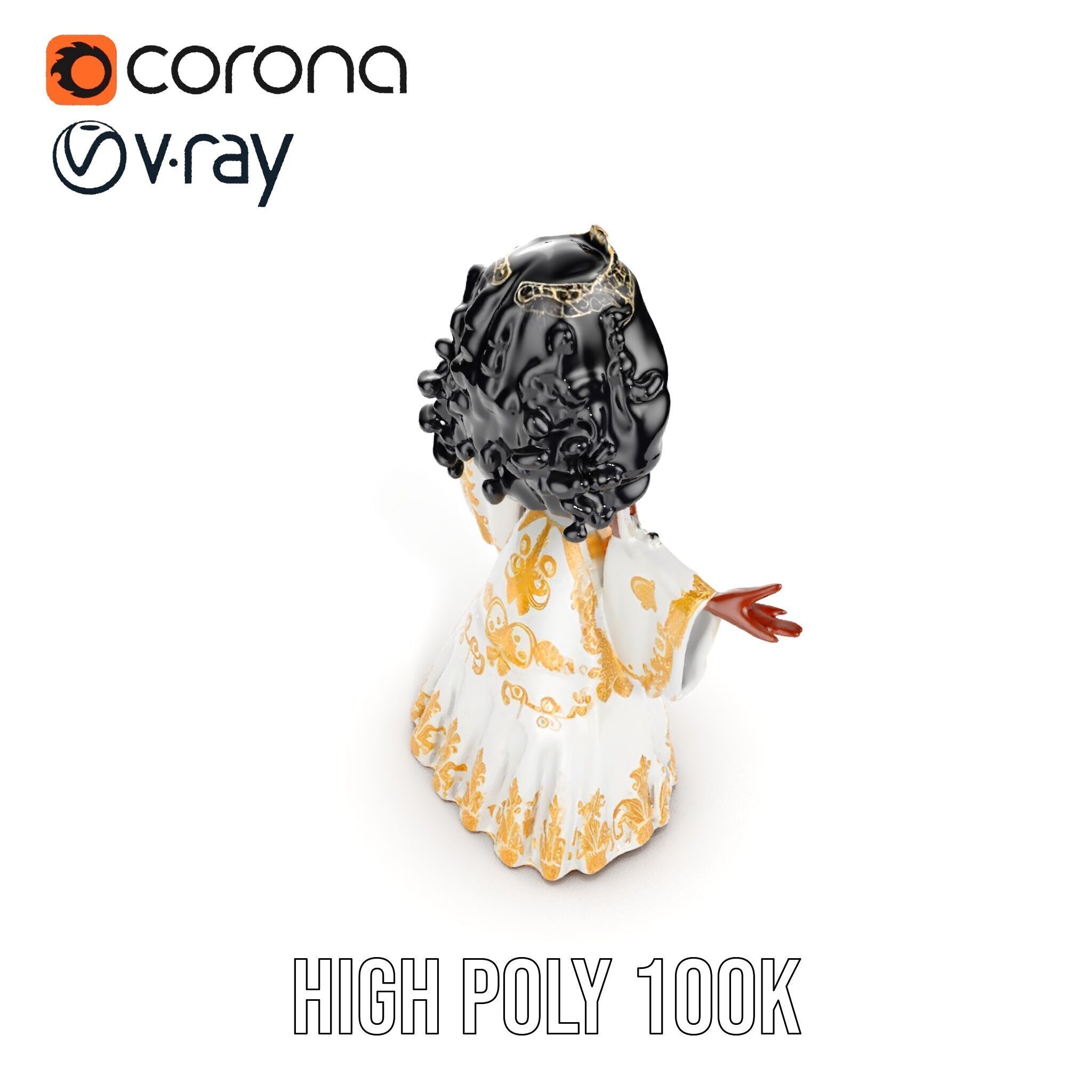 Elegant Princess Character Model  Rigged and Animated Low-poly 3D model_15