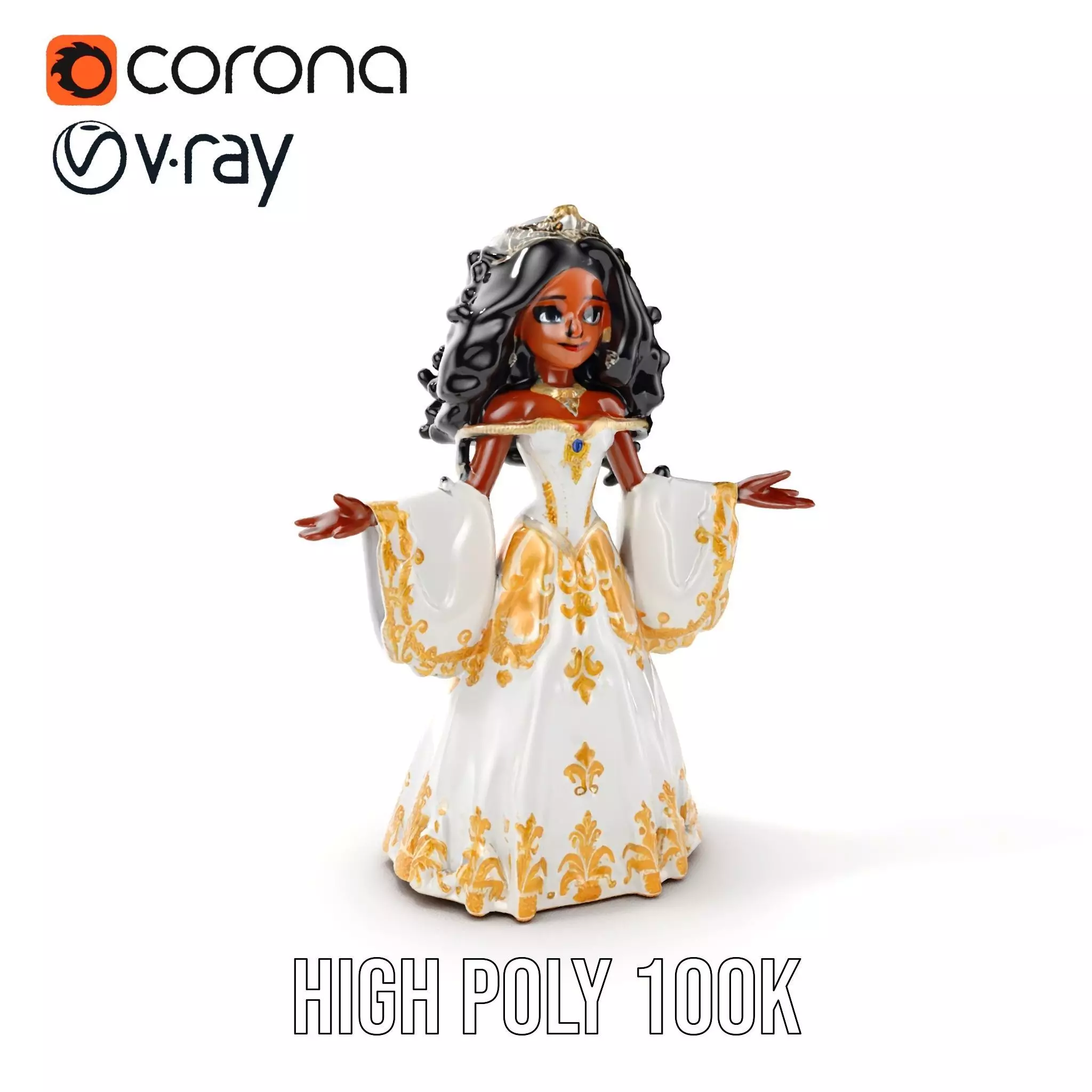 Elegant Princess Character Model  Rigged and Animated Low-poly 3D model_0