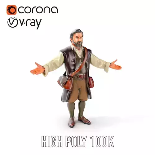 Medieval Merchant Character Model Rigged and Animated Low-poly 3D model