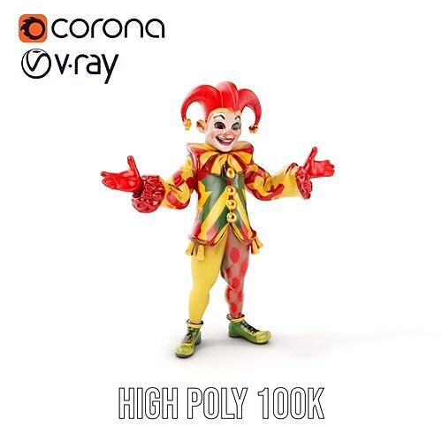 Jester Character Model Vibrant Playful Rigged and Animated Low-poly 3D model