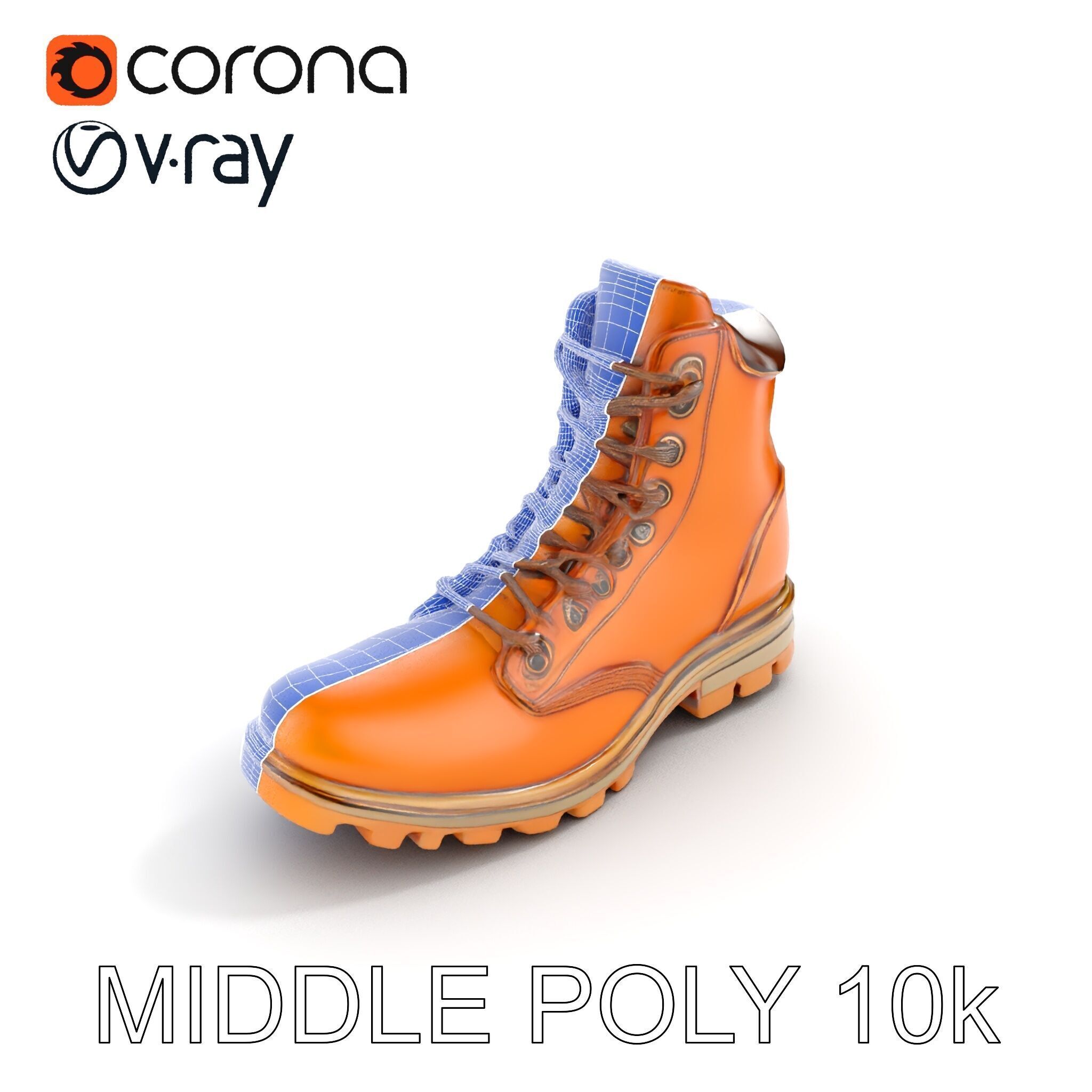 Leather Boot Model Pack with Detailed Textures Low-poly 3D model_10